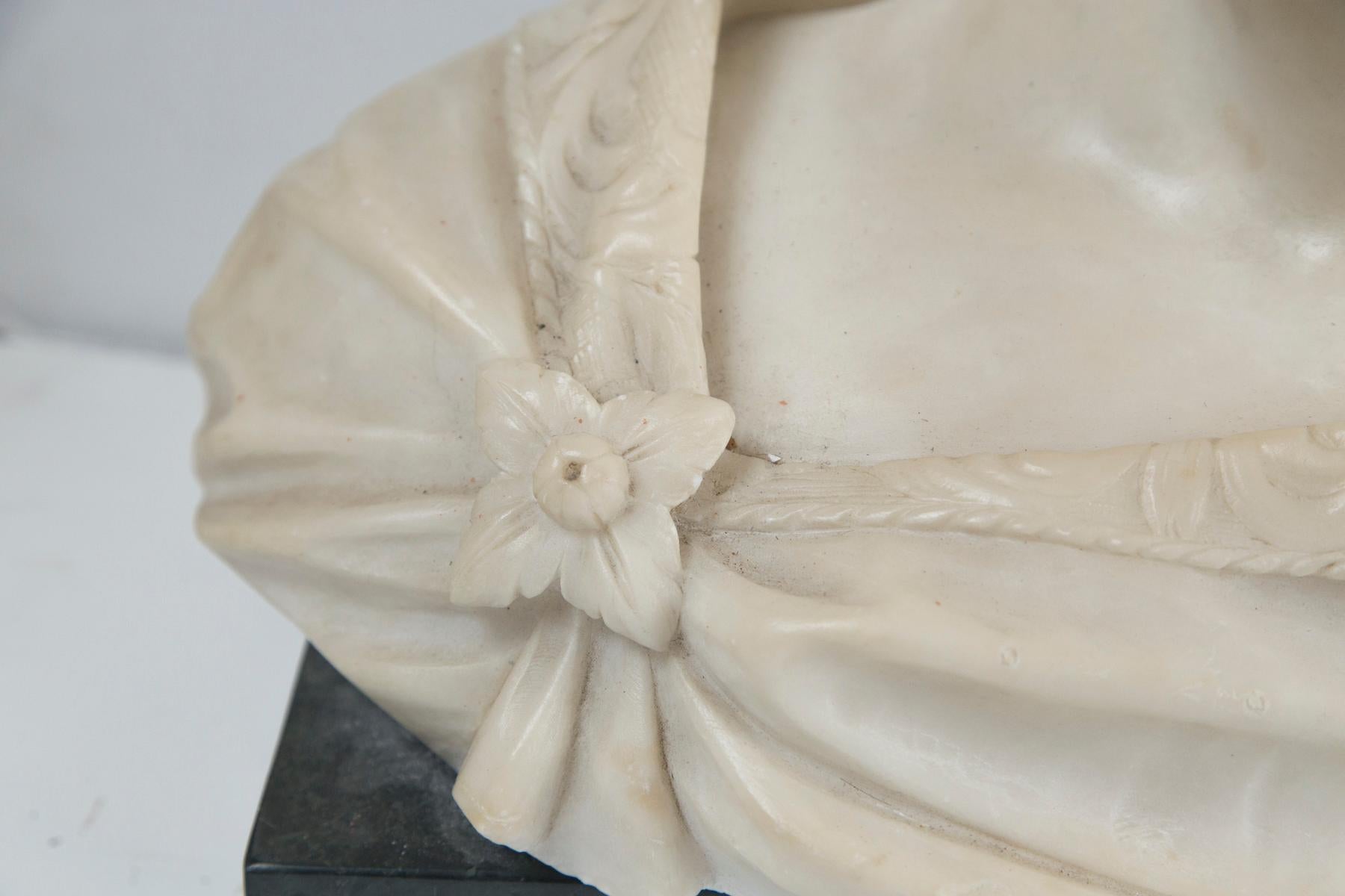 French White Marble Bust of a Young Woman For Sale