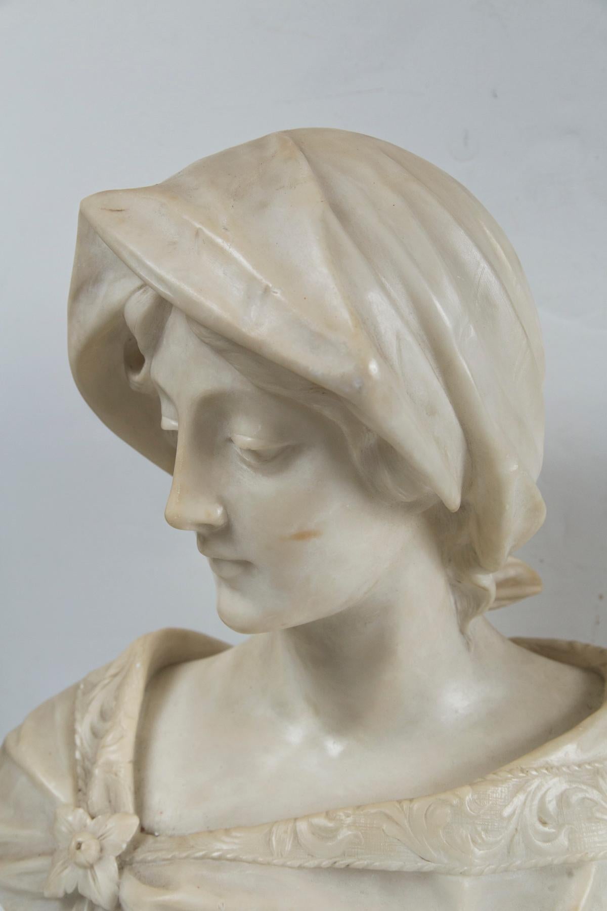 19th Century White Marble Bust of a Young Woman For Sale