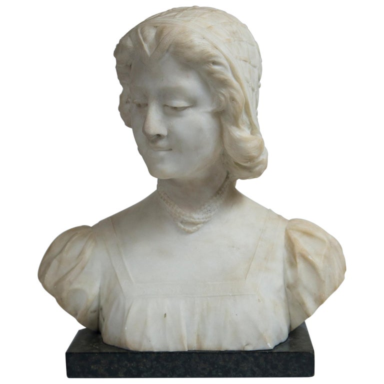 White Marble Bust of a Young Woman For Sale at 1stDibs