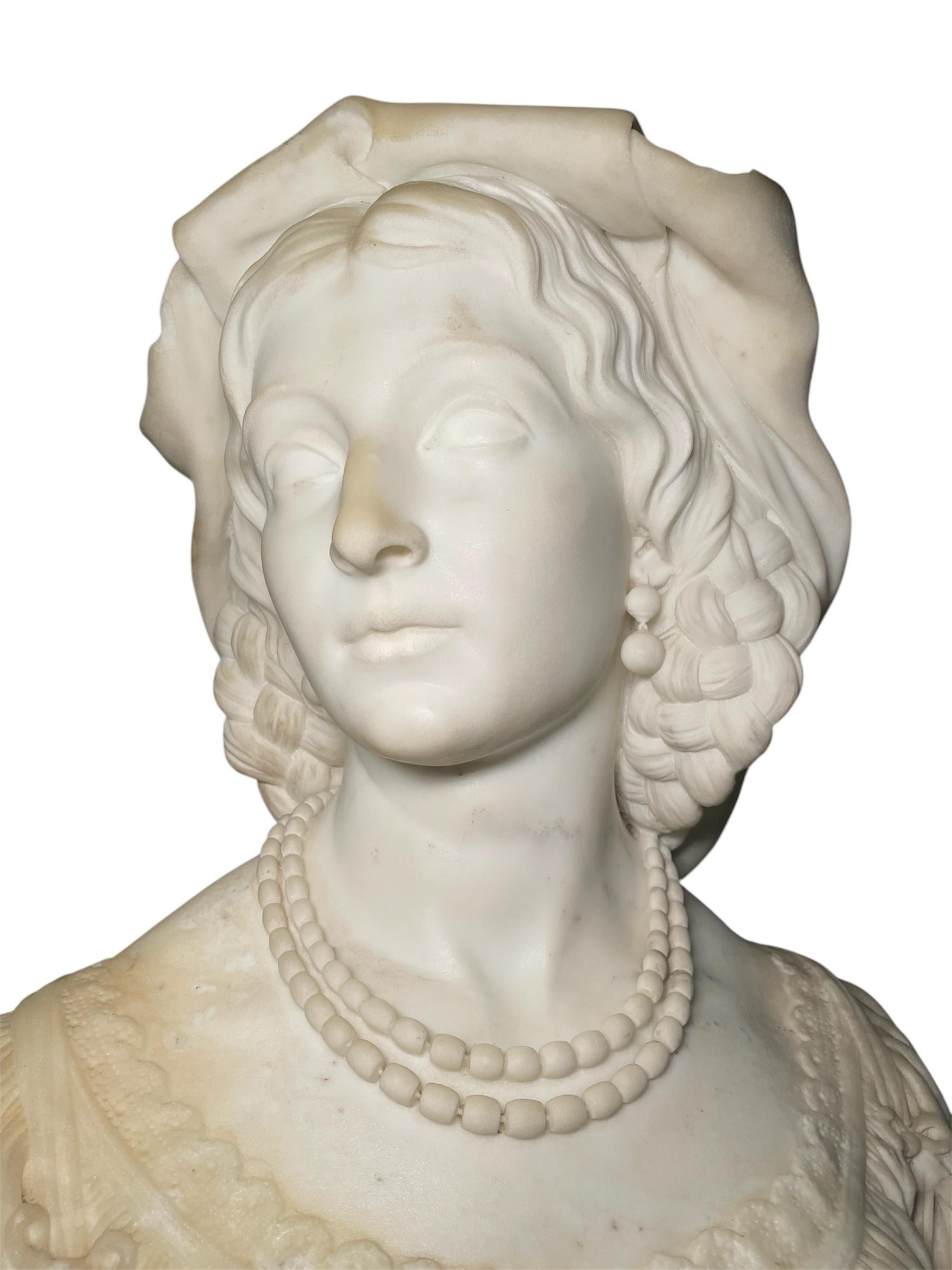 Buste de femme paysanne italienne en marbre blanc par J.Hutchison en vente 6