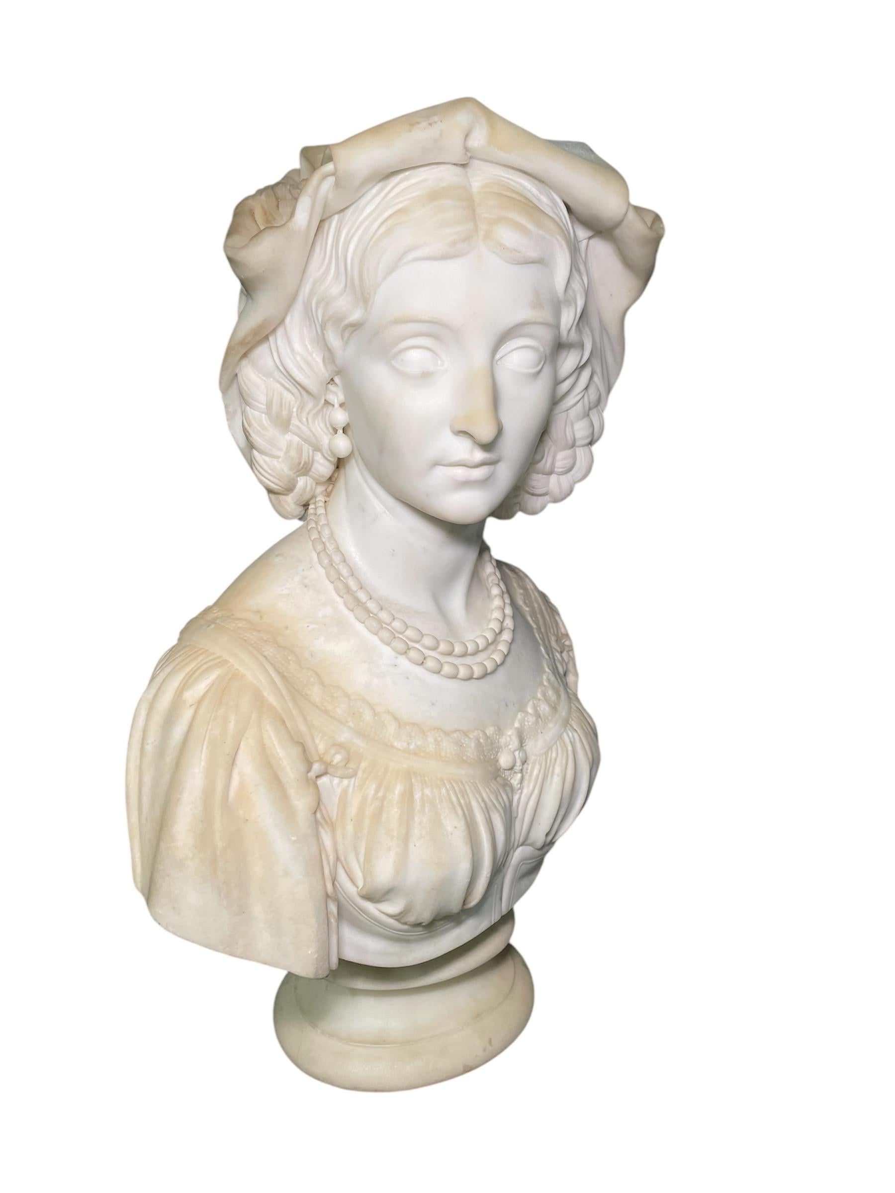 Buste de femme paysanne italienne en marbre blanc par J.Hutchison en vente 10