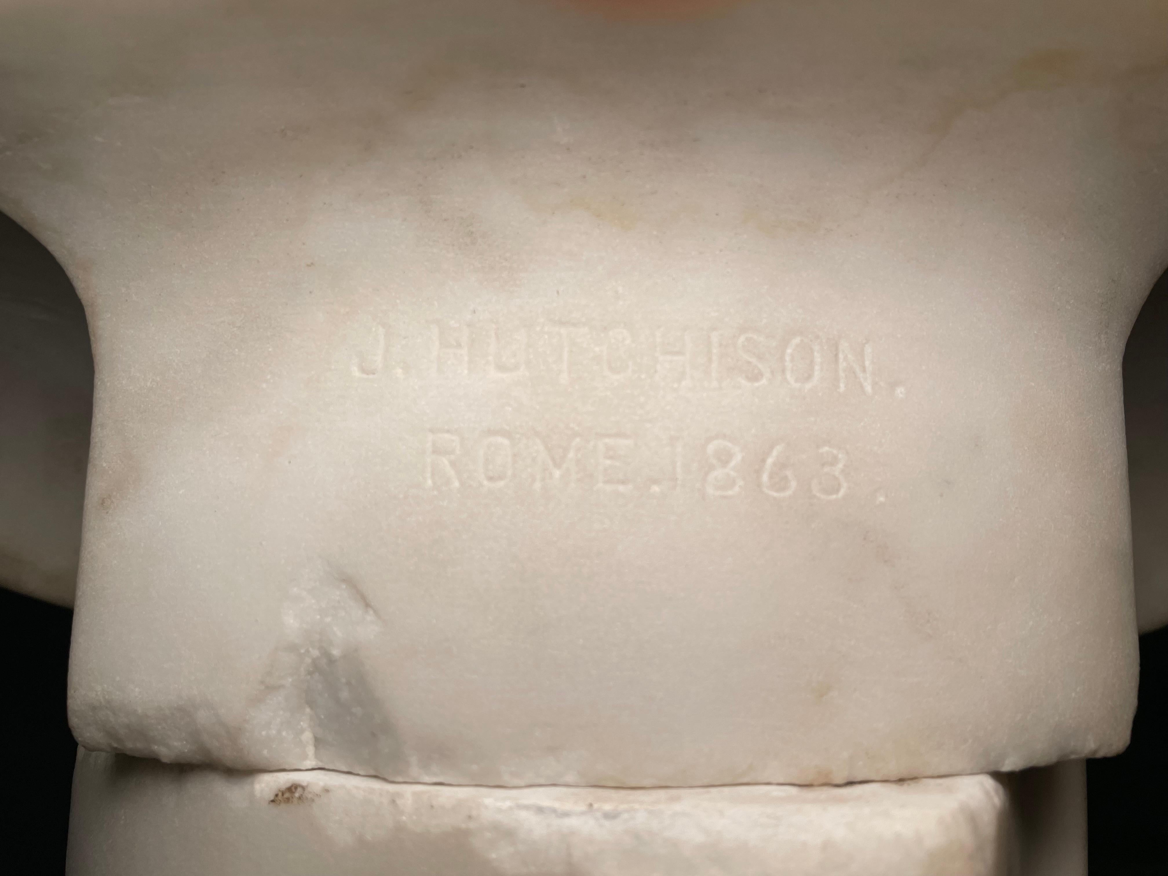 XIXe siècle Buste de femme paysanne italienne en marbre blanc par J.Hutchison en vente