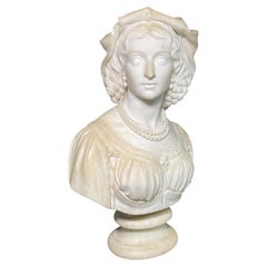 White Marble Bust Of An Italian Peasant Woman By J.Hutchison