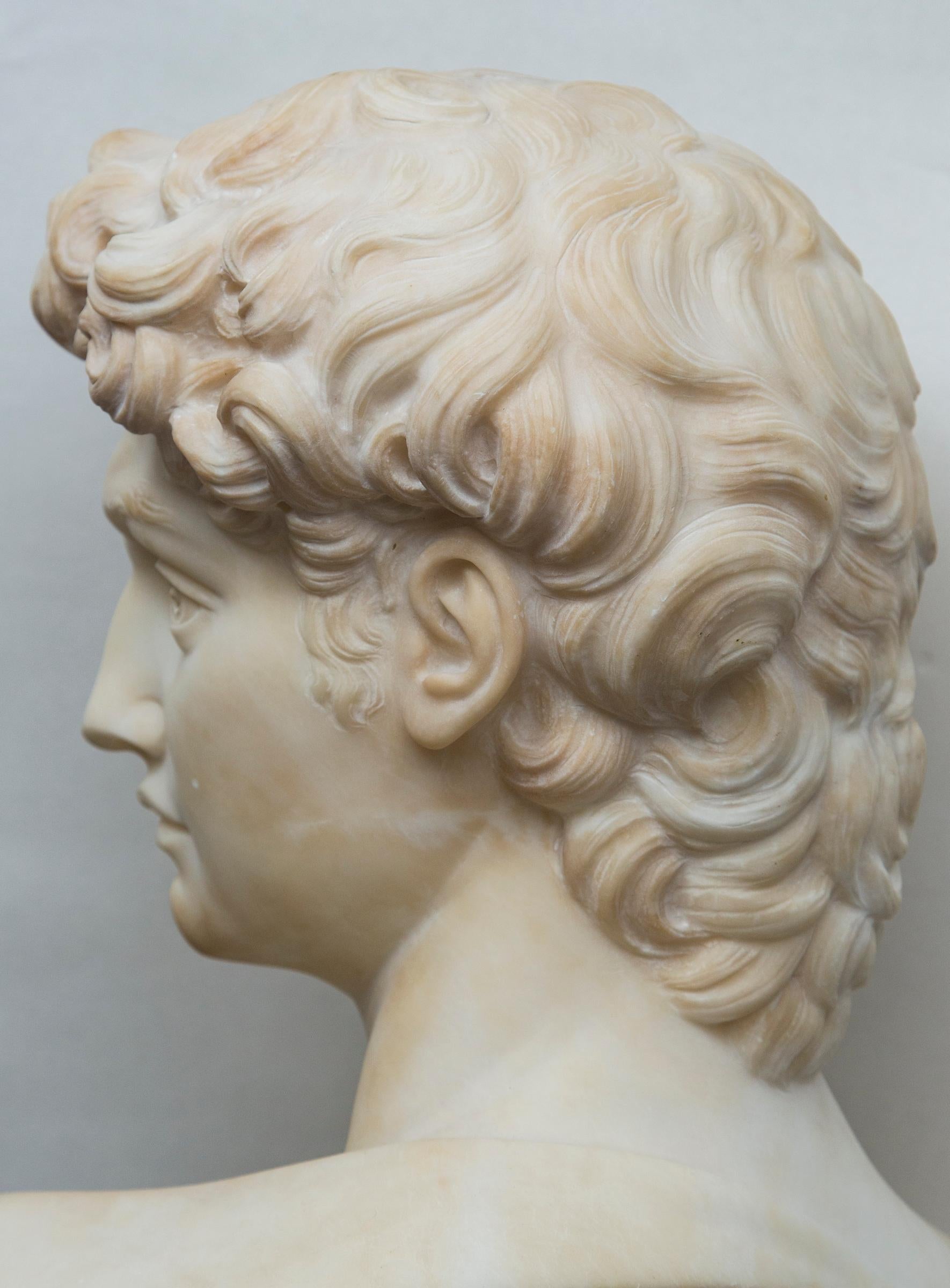 20th Century White Marble Bust of David after Michelangelo For Sale