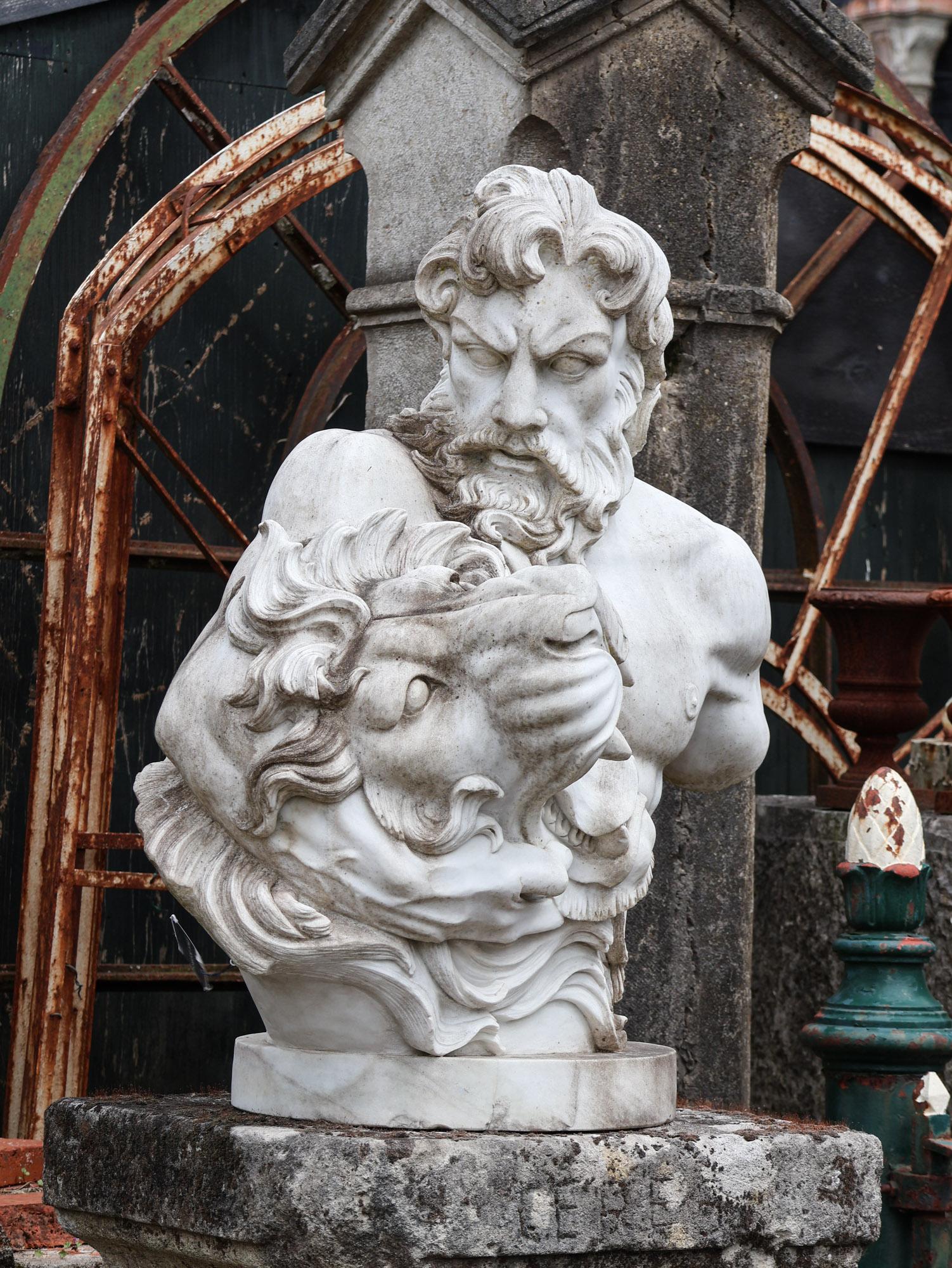 Italian White Marble Bust of Hercules and the Nemean Lion - Late 20th Century For Sale