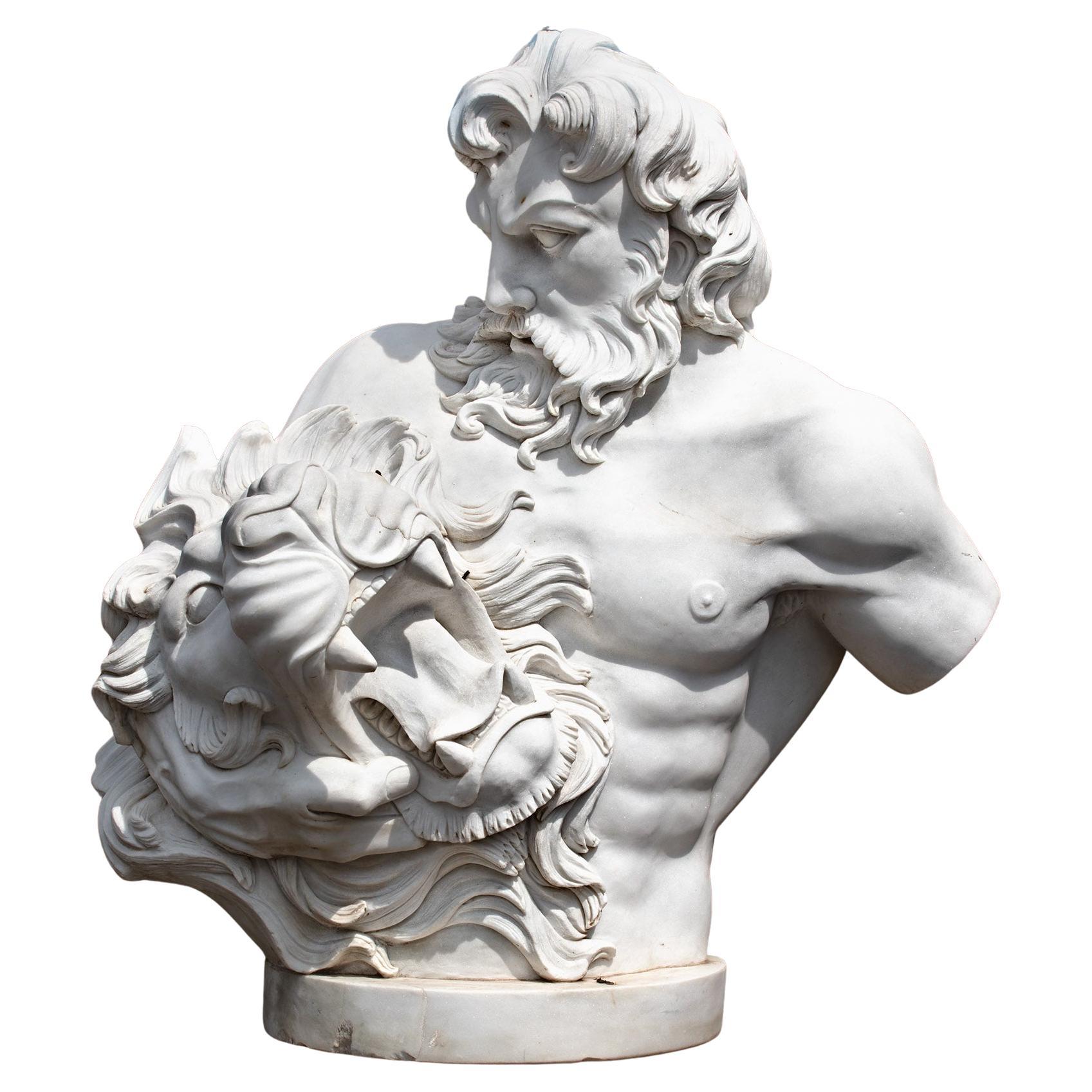 White Marble Bust of Hercules and the Nemean Lion - Late 20th Century For Sale