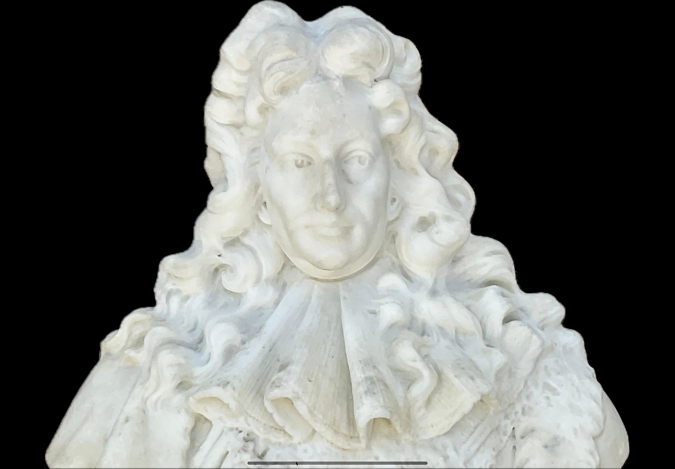 Barocco Busto in marmo bianco di Luigi XIV di Francia in vendita