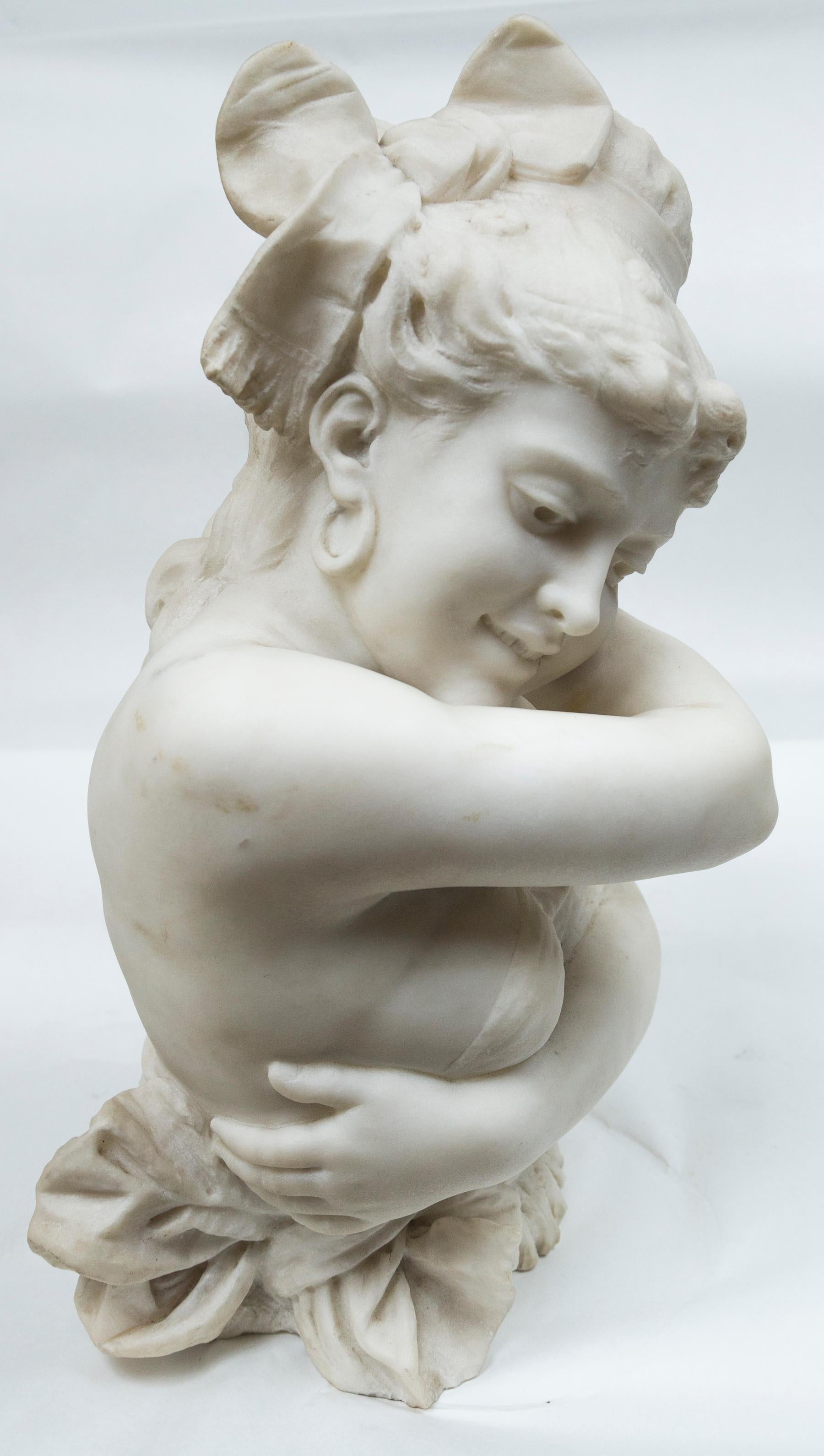 19th Century White Marble Bust of Young Woman
