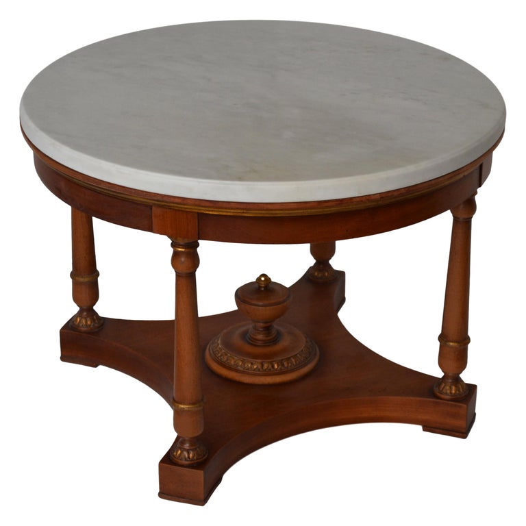 Round Coffee Table White Marble Top, Coffee Table Cherry Wood Round