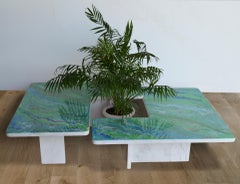 Set Tavolini Marmo Bianco e Scagliola Verde Fatto a Mano in Italia disponibile