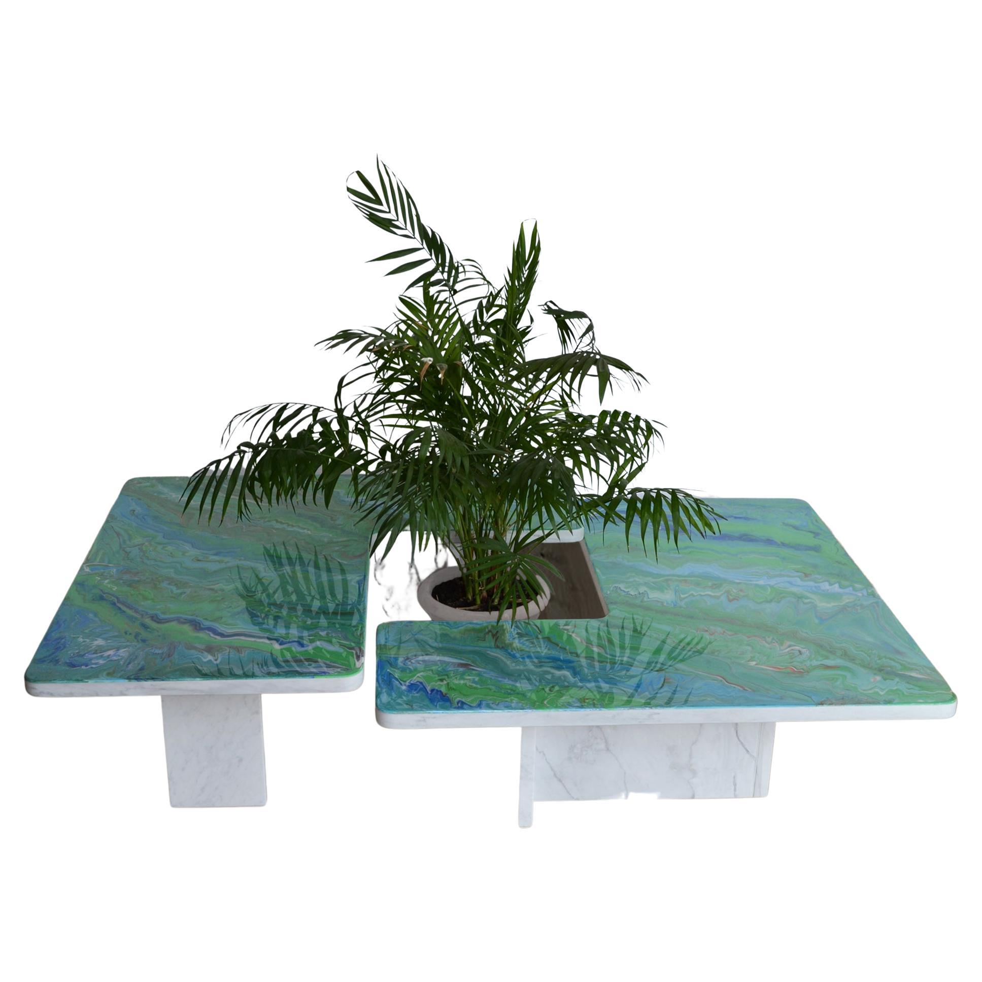 Tavolini in marmo bianco e scagliola verde fatto a mano in Italia disponibile