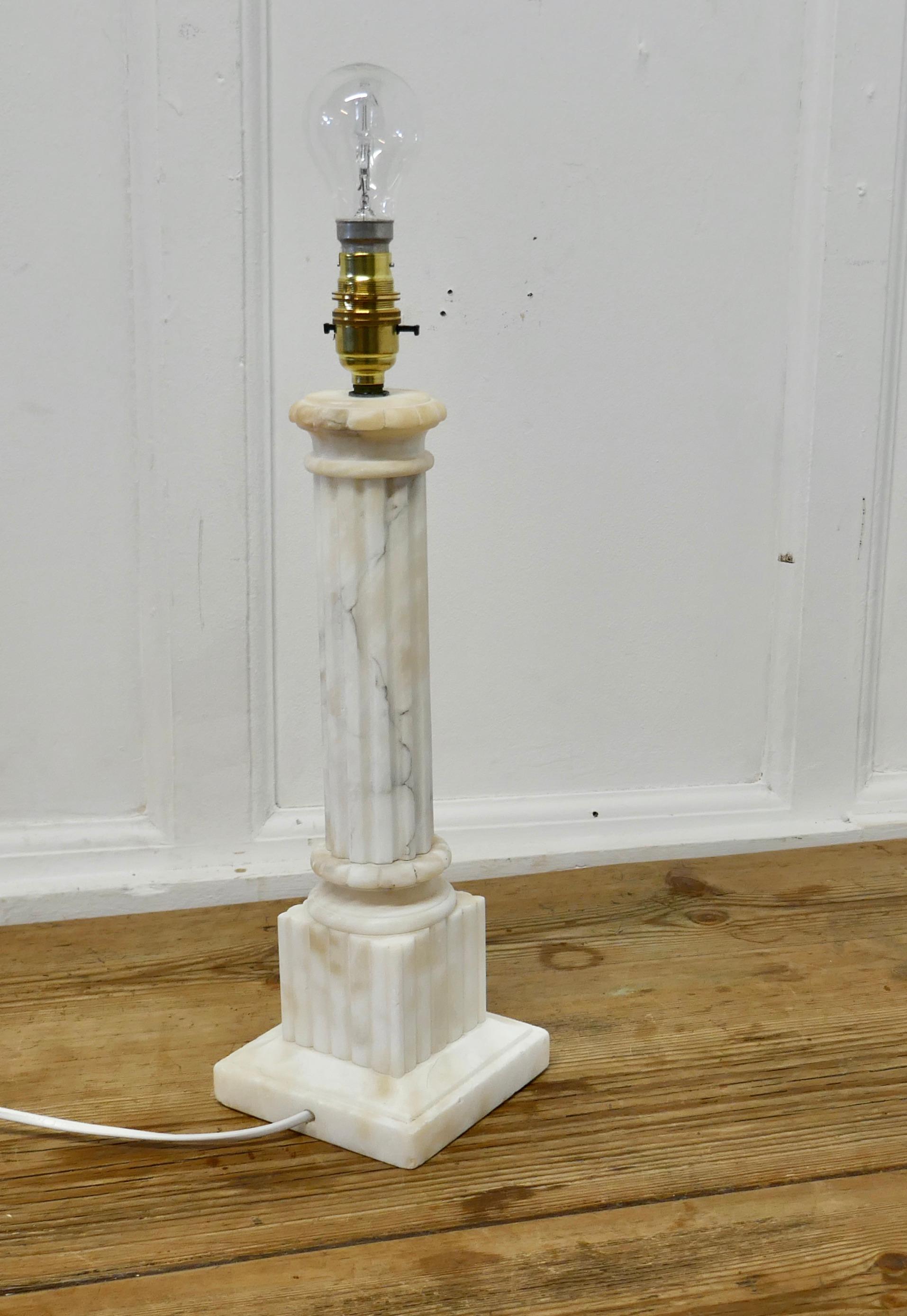 White Marble Corinthian Column Table Lamp For Sale 2