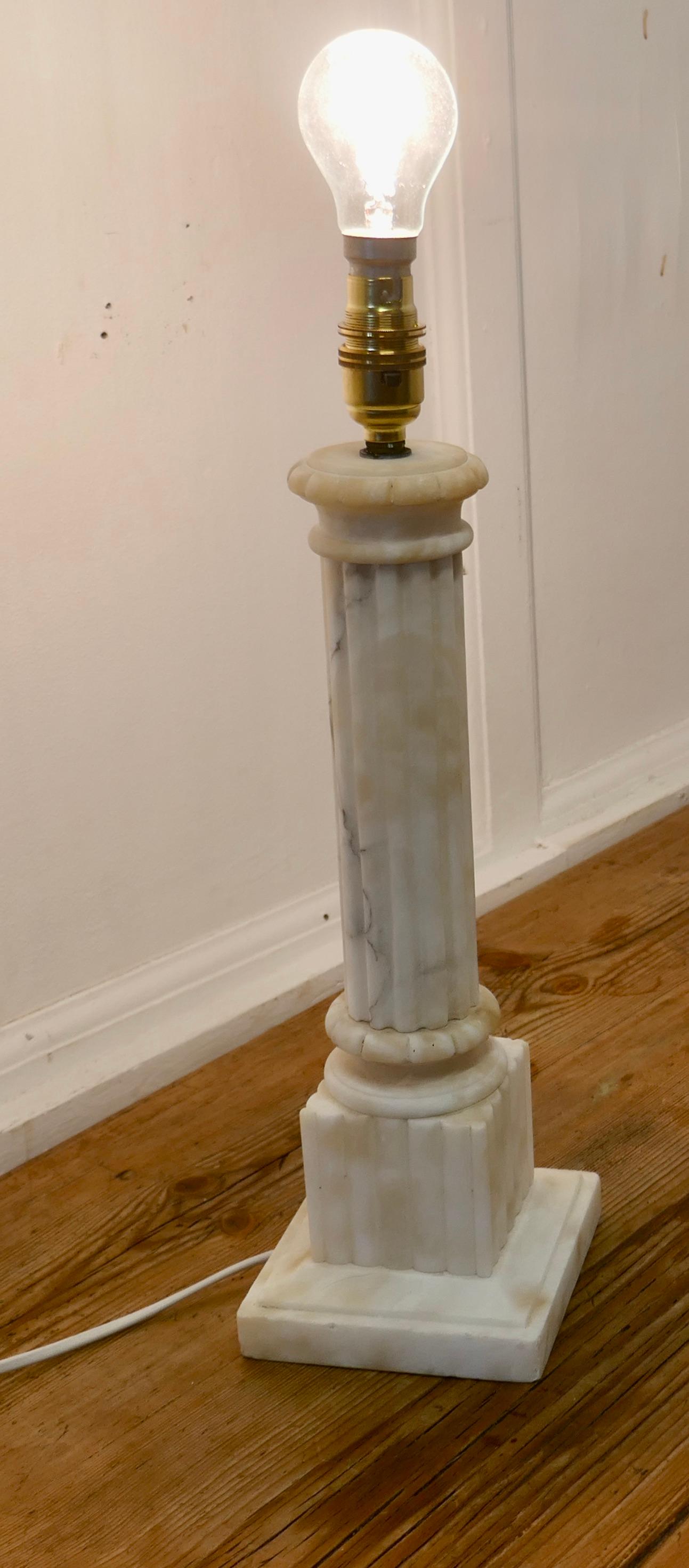 Classical Greek White Marble Corinthian Column Table Lamp For Sale
