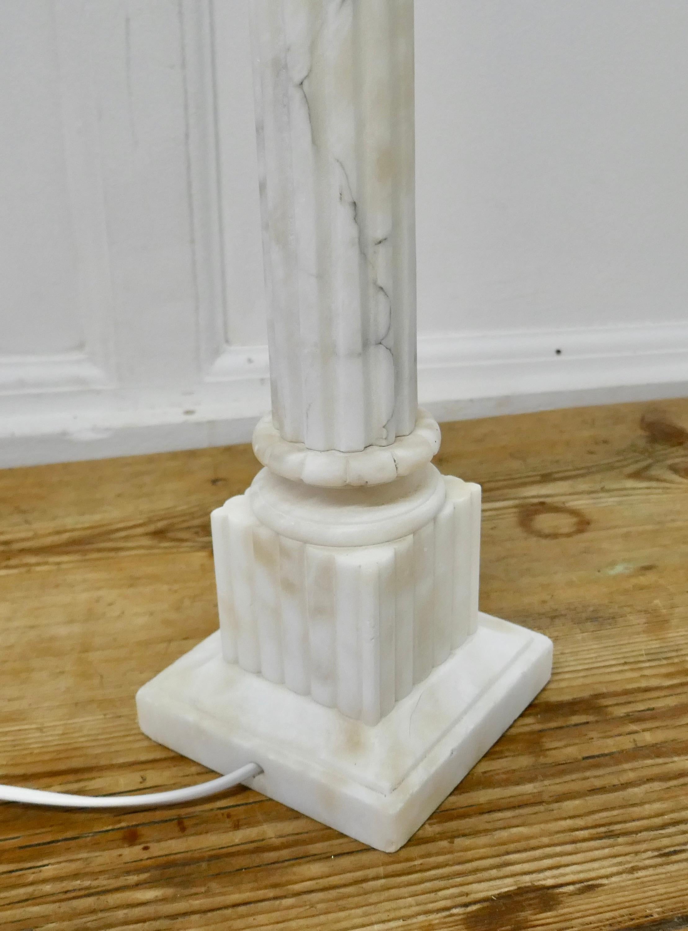 White Marble Corinthian Column Table Lamp For Sale 1