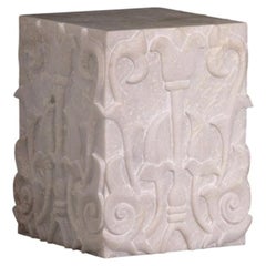White Marble Display Stand, Hand-Carved Lotus Pedestal