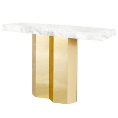 White Marble Double Hex Console with Brass Base by Slash Objects