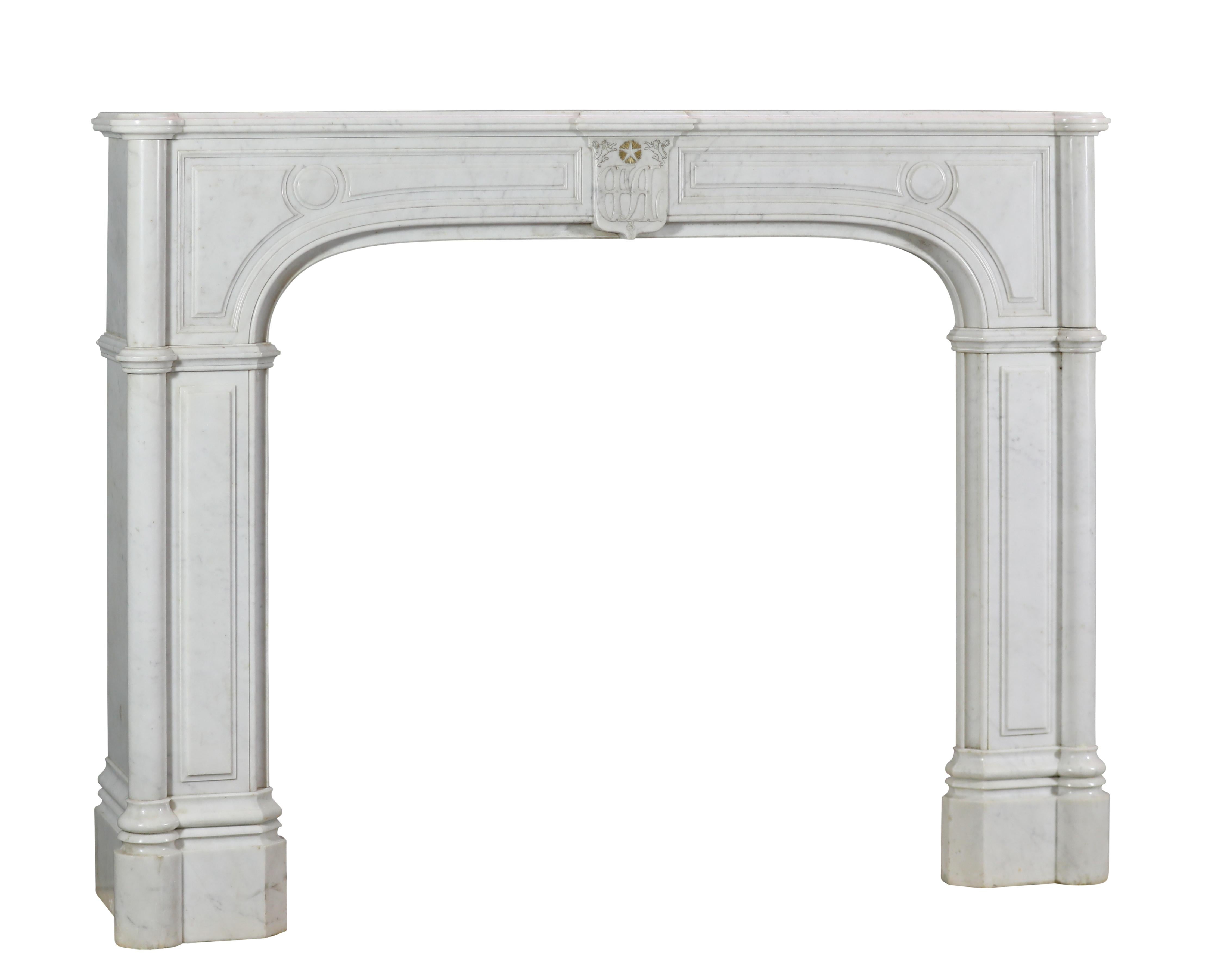 Hand-Carved White Marble Exceptional Pair Fireplace Mantels 19th Century For Sale