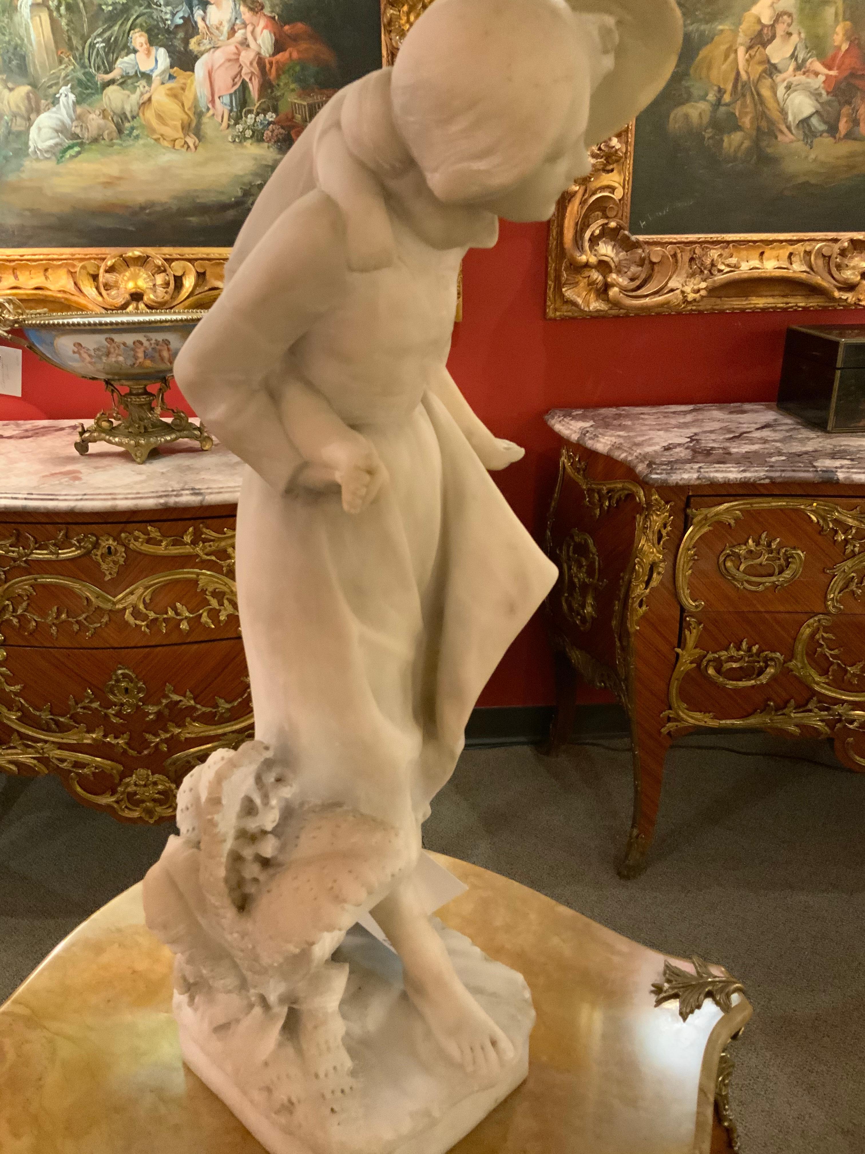 Italian White Marble Figural Statue of Mother and Child by Viviana, Signed For Sale
