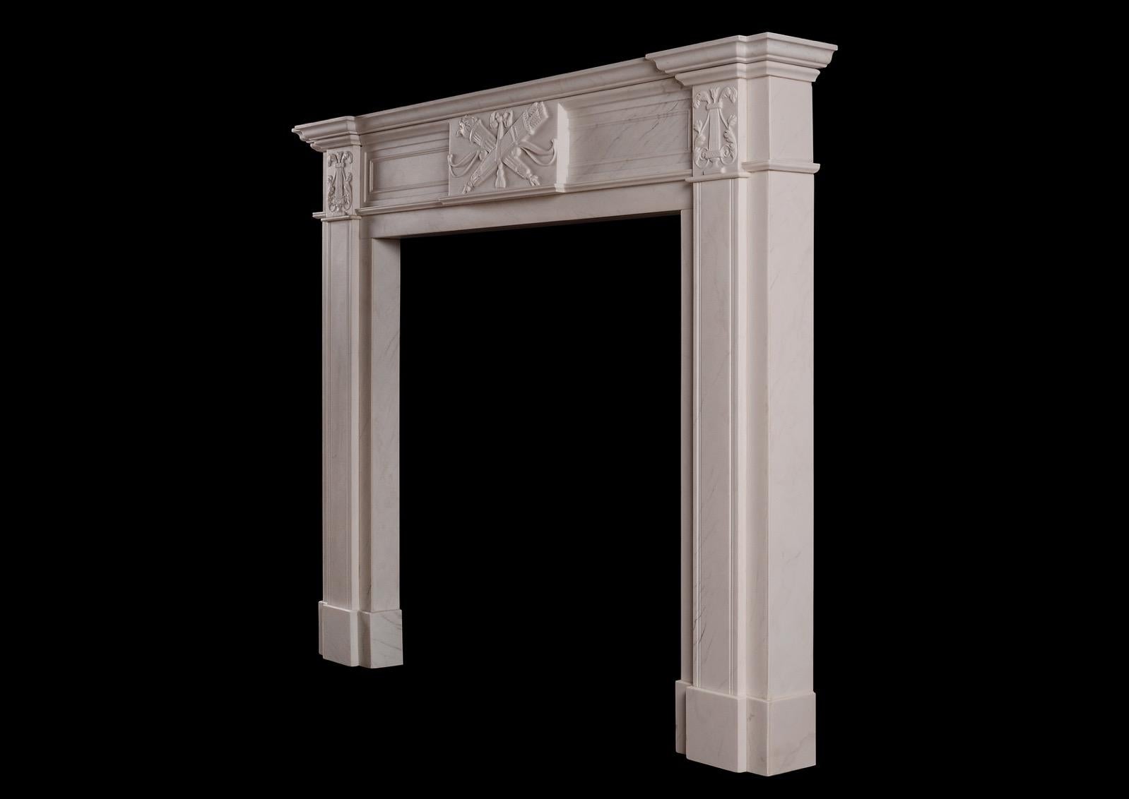 English White Marble Fireplace in the Late Georgian Manner For Sale