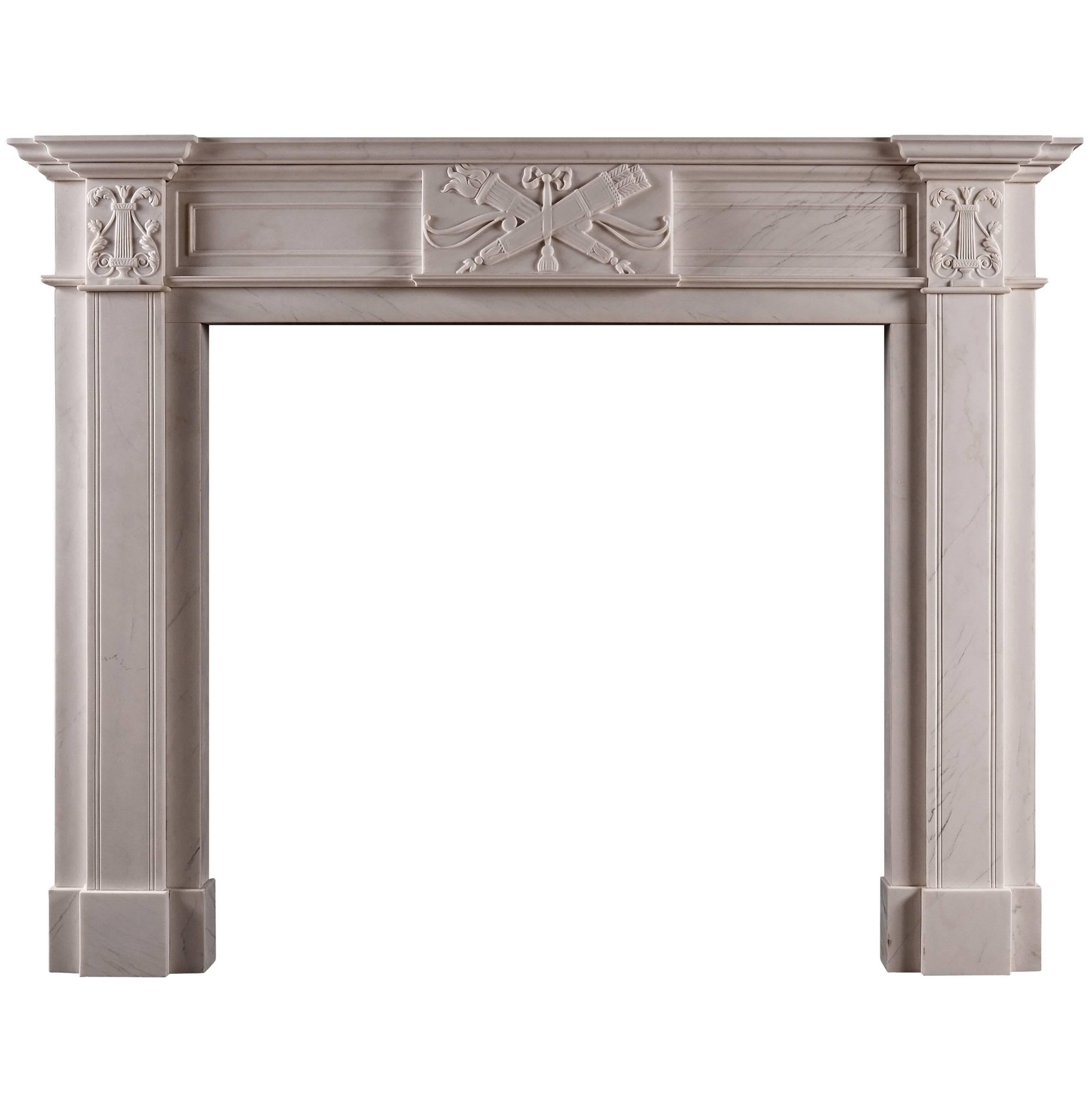 White Marble Fireplace in the Late Georgian Manner For Sale