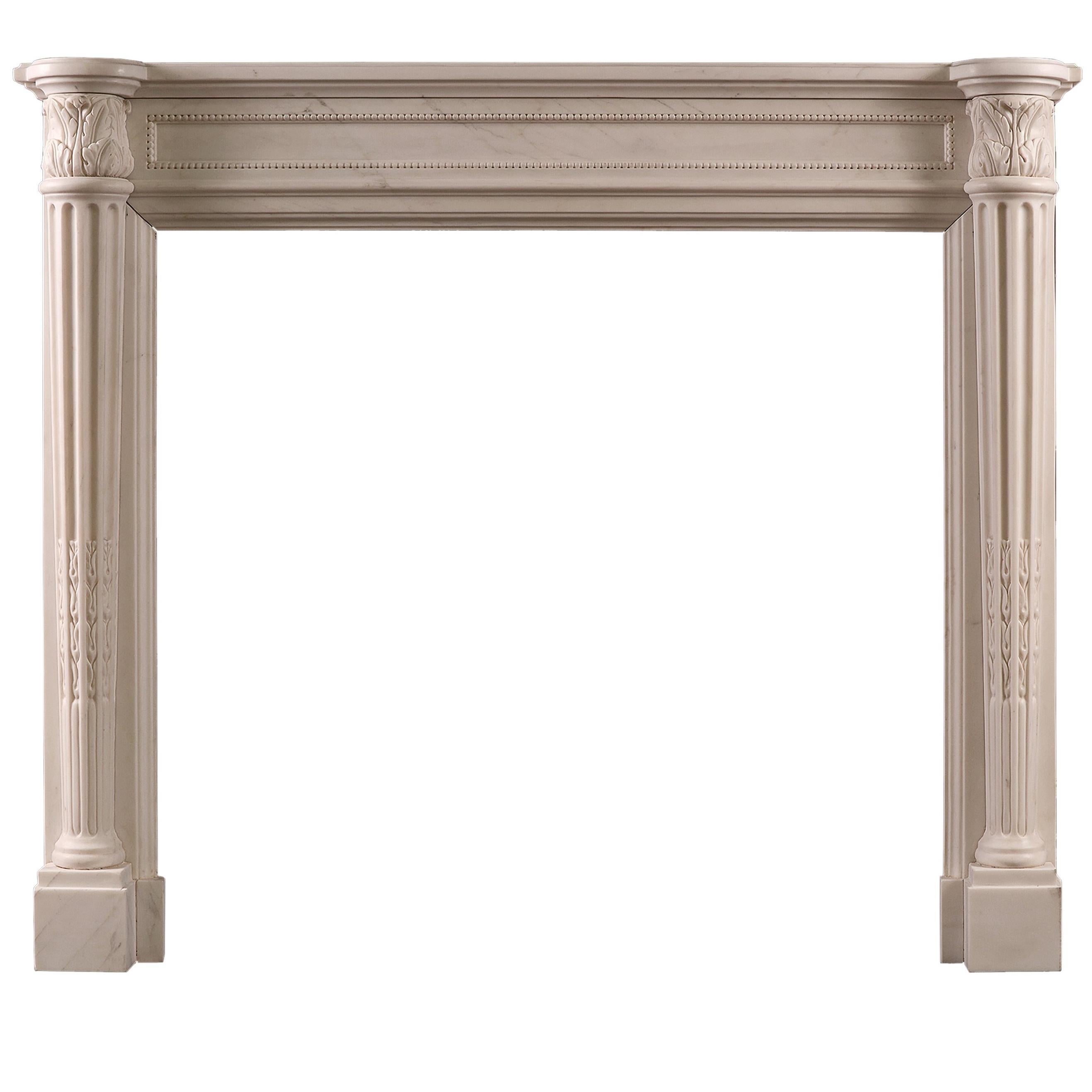 White Marble Fireplace in the Louis XVI Manner For Sale