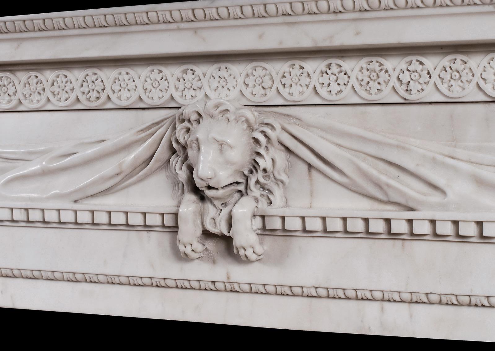Georgian White Marble Fireplace with Carved Lion's Mask For Sale