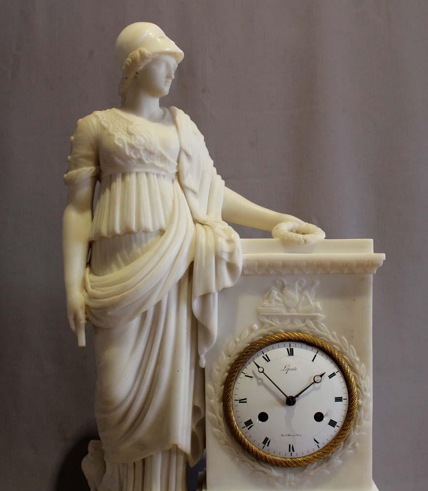 Charles X White Marble French Clock, Dial Signed Lepaute, Marble Signed Franco Franchi For Sale