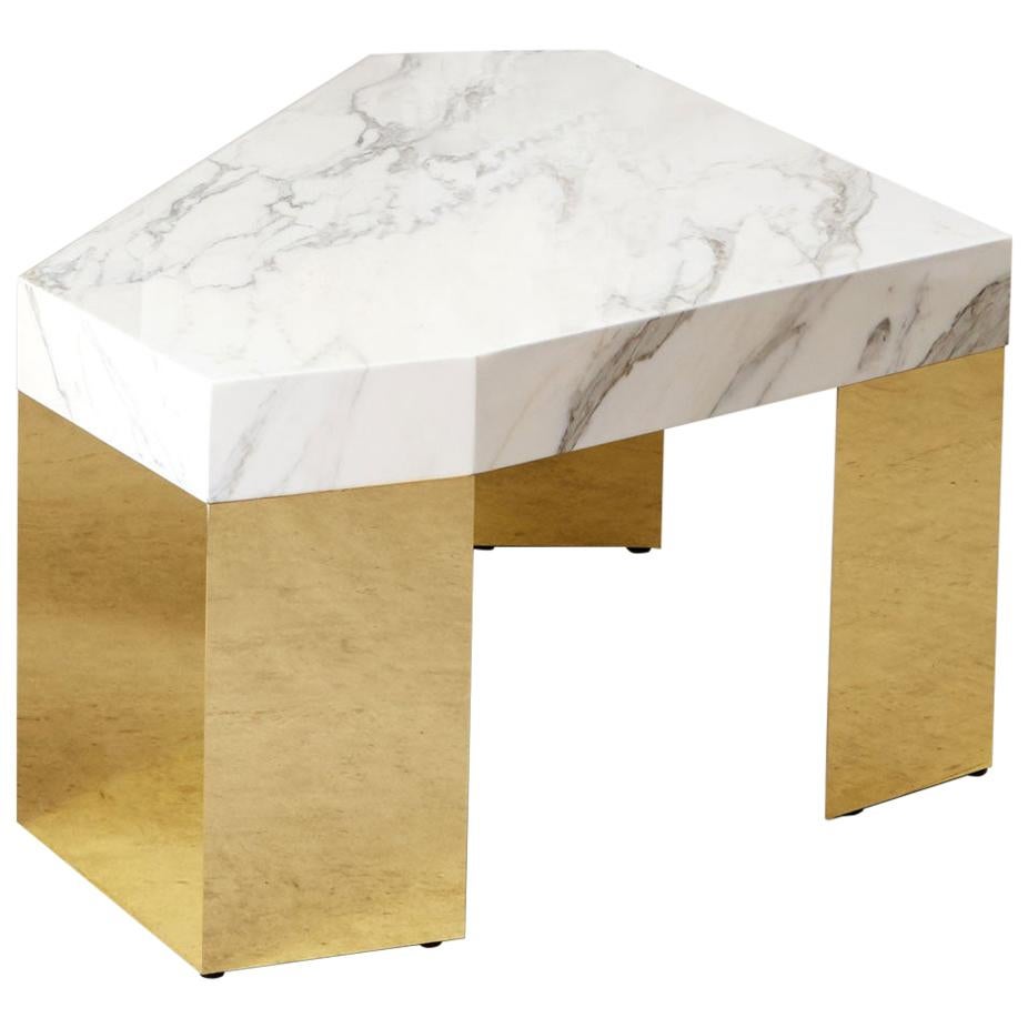 White Marble Gem Coffee Table with Brass Base by Slash Objects For Sale