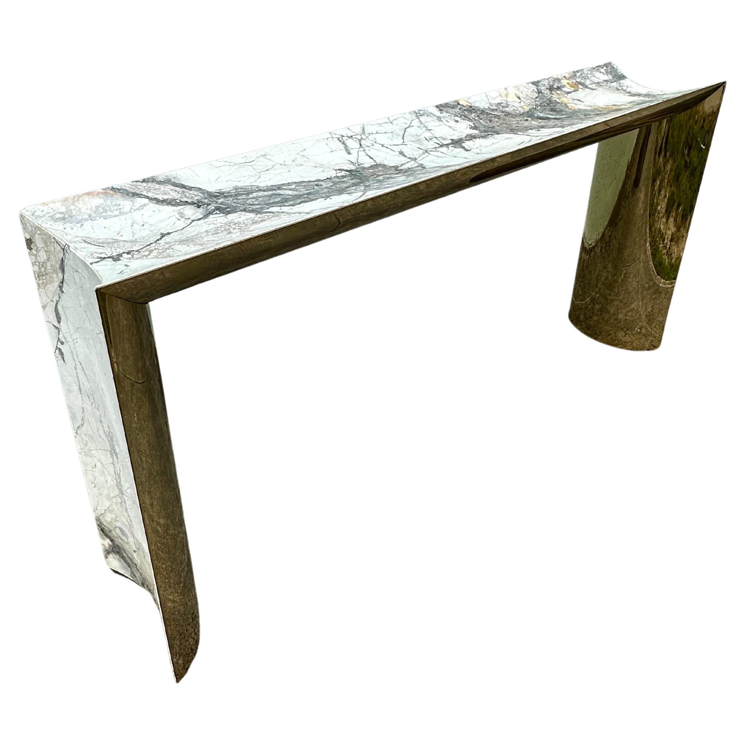 Visionaire Italian White Marble Gold Brass Console Table