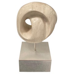 White Marble Hand Carved Sculpture On Stand, Belgium, Mid Century