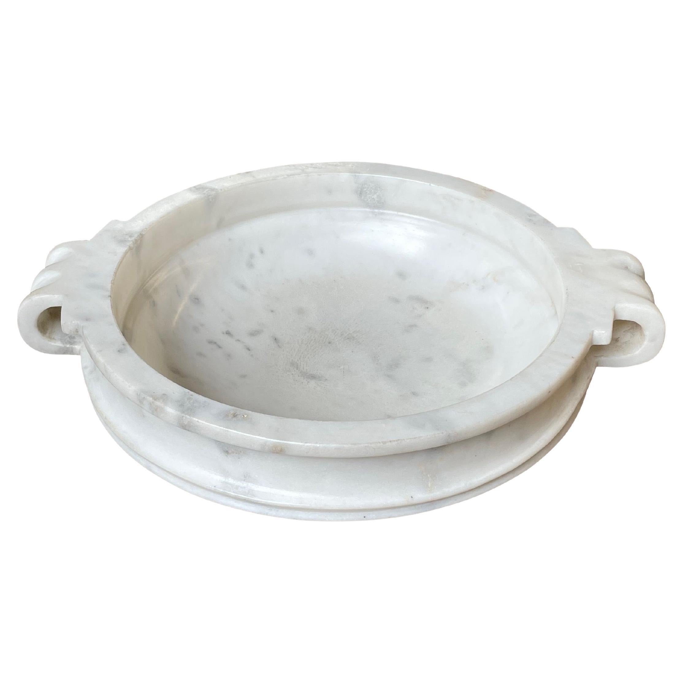 White Marble Handled Bowl, India, Contemporary For Sale