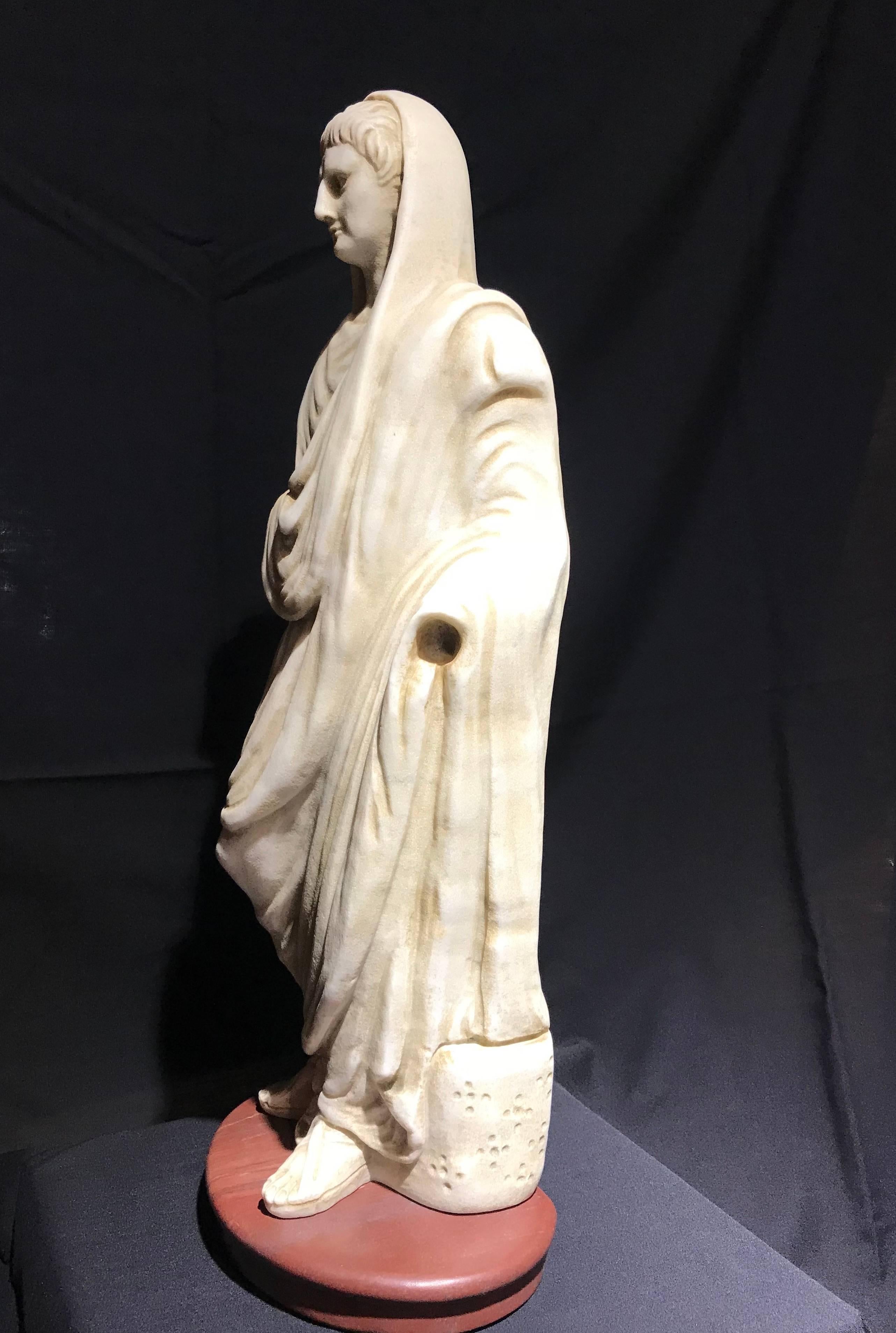 White Marble Italian Sculpture Classical Roman of Augustus Pontifex Maximus 7