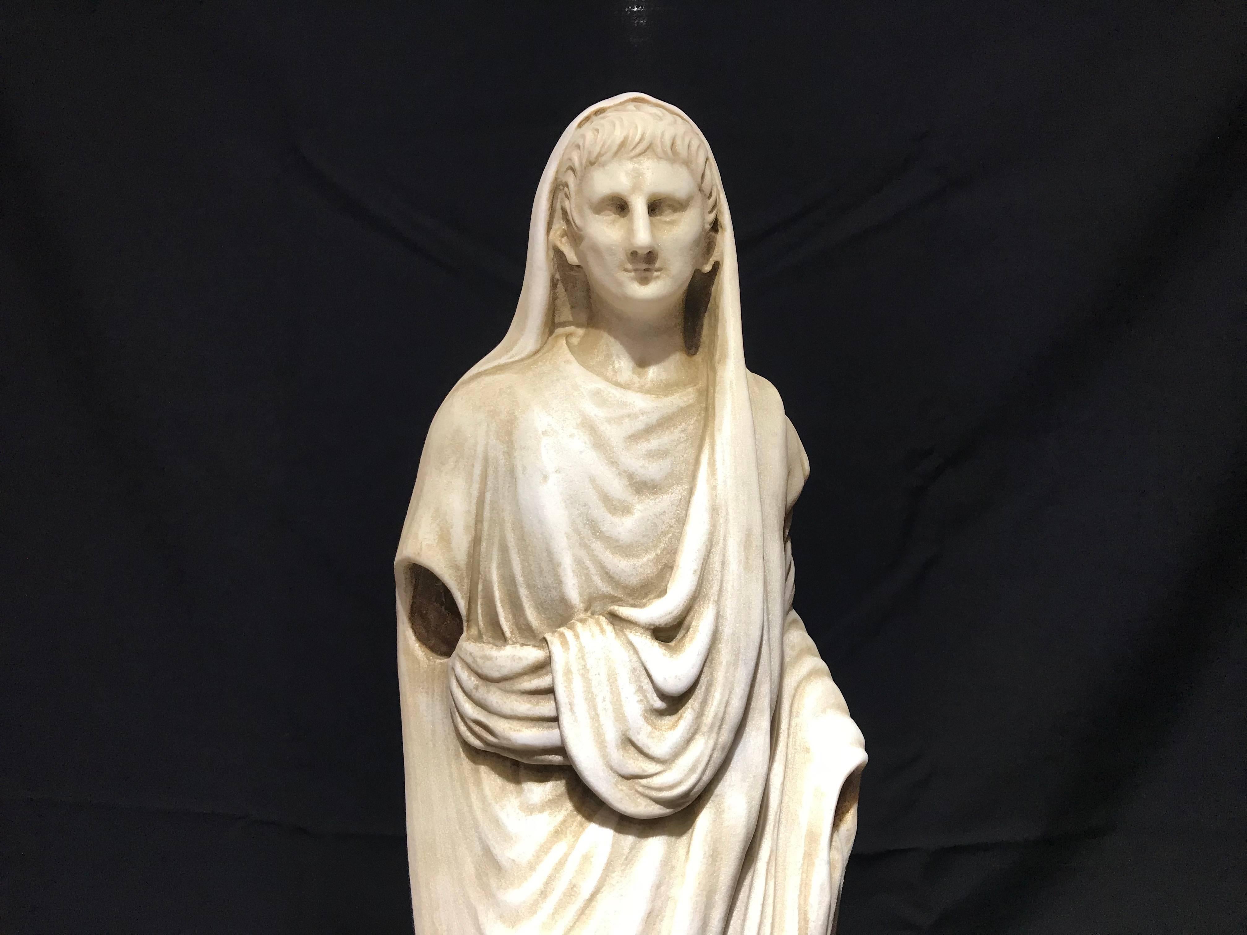 White Marble Italian Sculpture Classical Roman of Augustus Pontifex Maximus 8