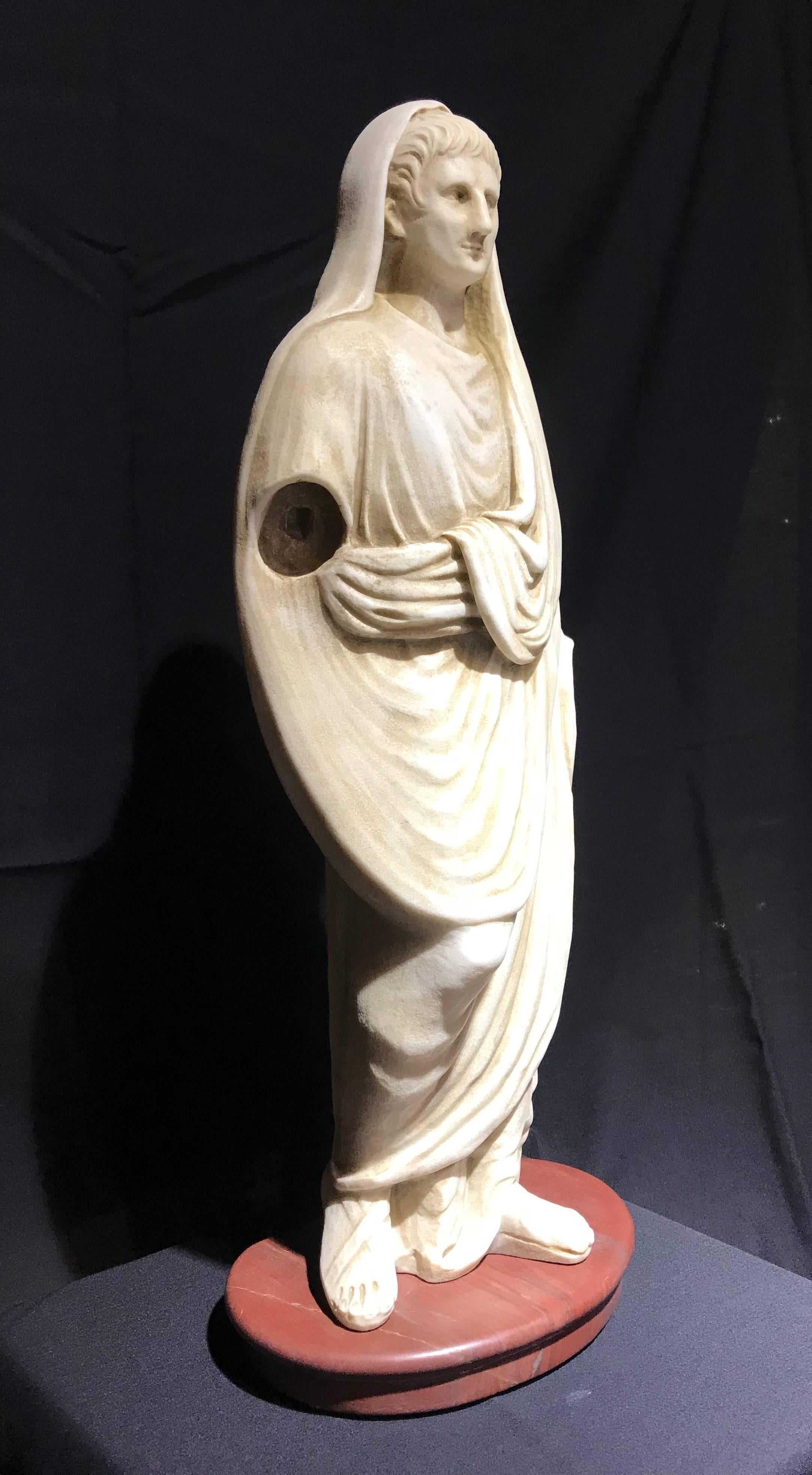 White Marble Italian Sculpture Classical Roman of Augustus Pontifex Maximus 11