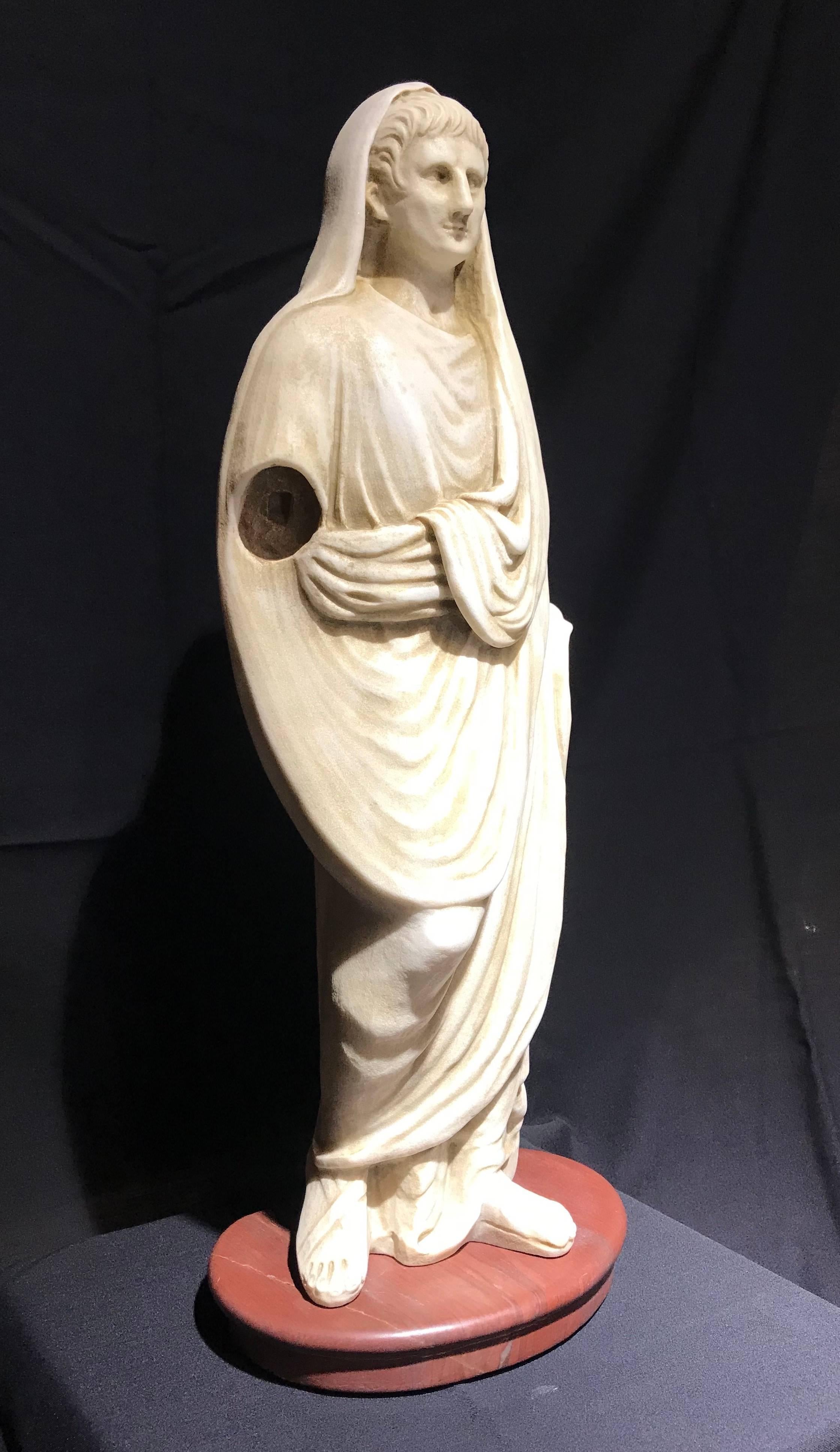 Statuary Marble White Marble Italian Sculpture Classical Roman of Augustus Pontifex Maximus