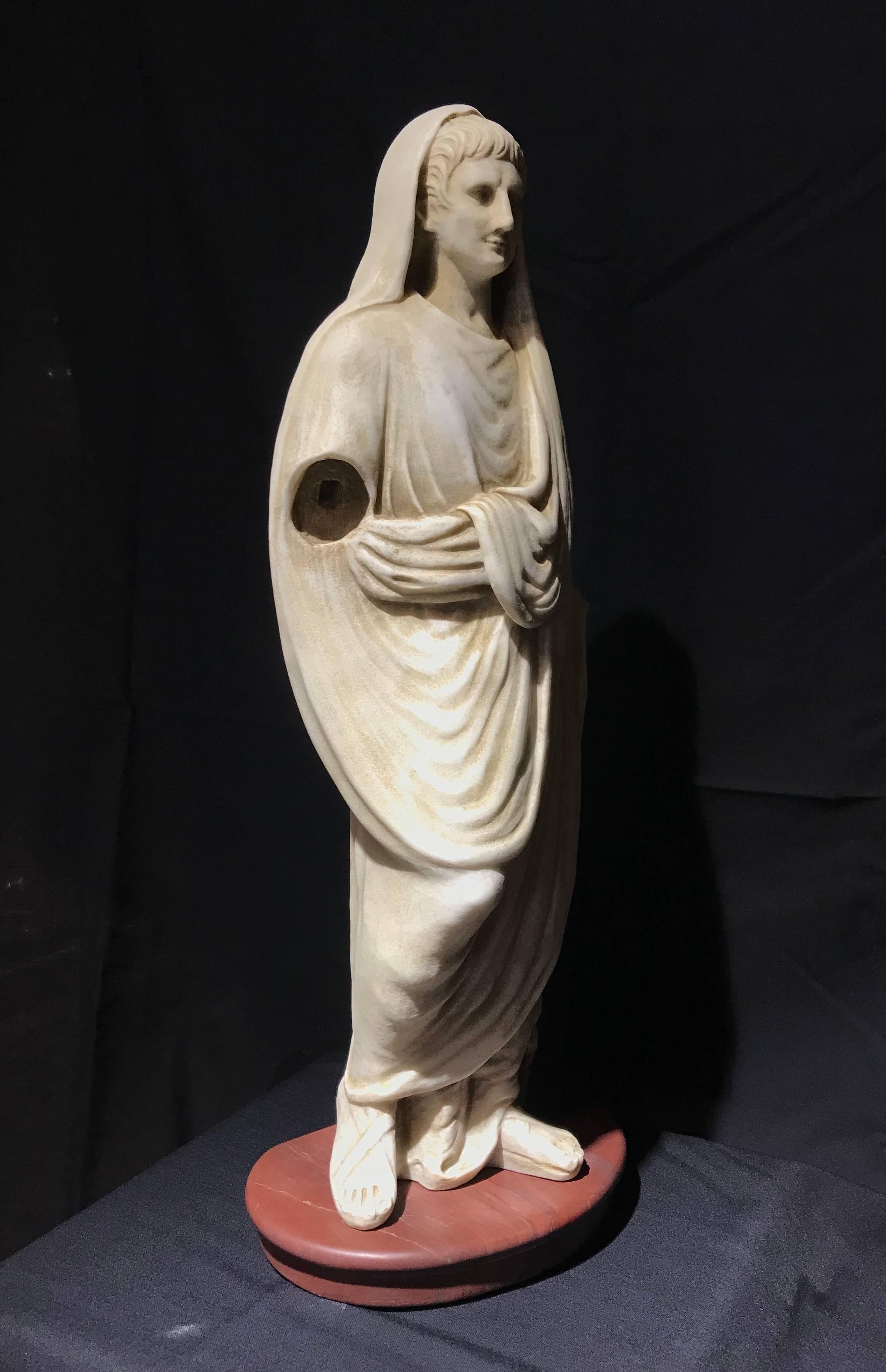White Marble Italian Sculpture Classical Roman of Augustus Pontifex Maximus 1