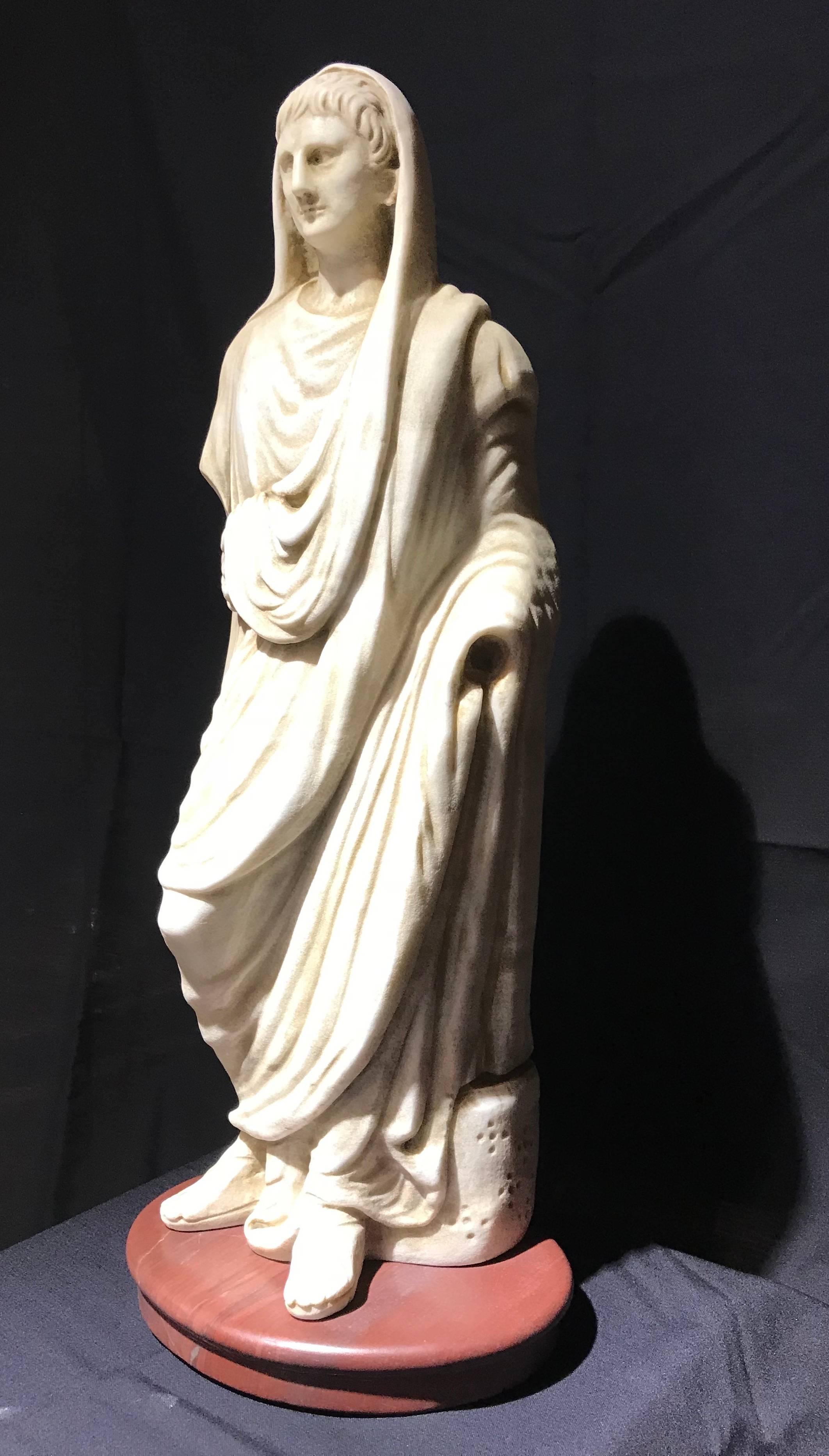 White Marble Italian Sculpture Classical Roman of Augustus Pontifex Maximus 2