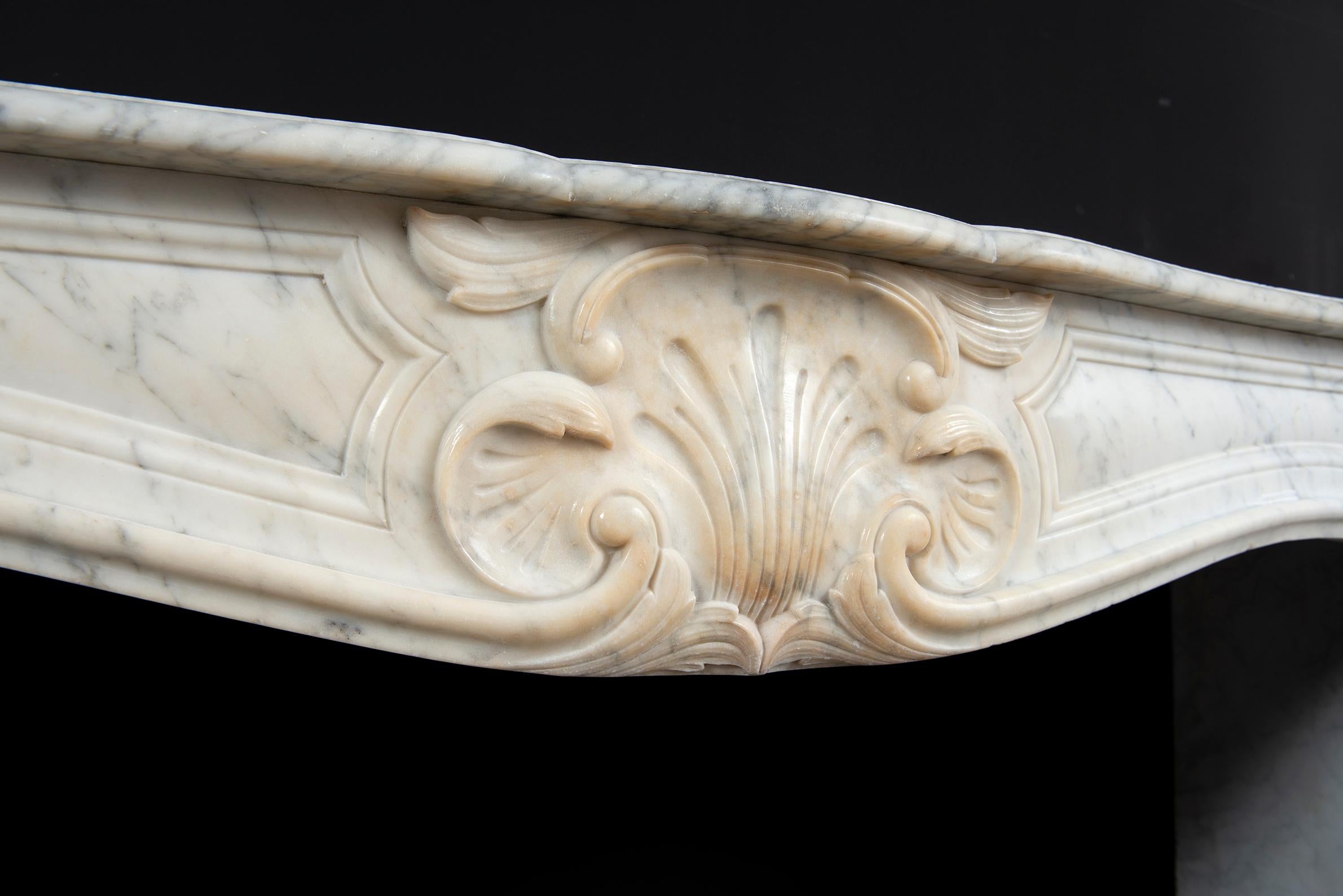White Marble Louis XV Fireplace Mantel For Sale 4