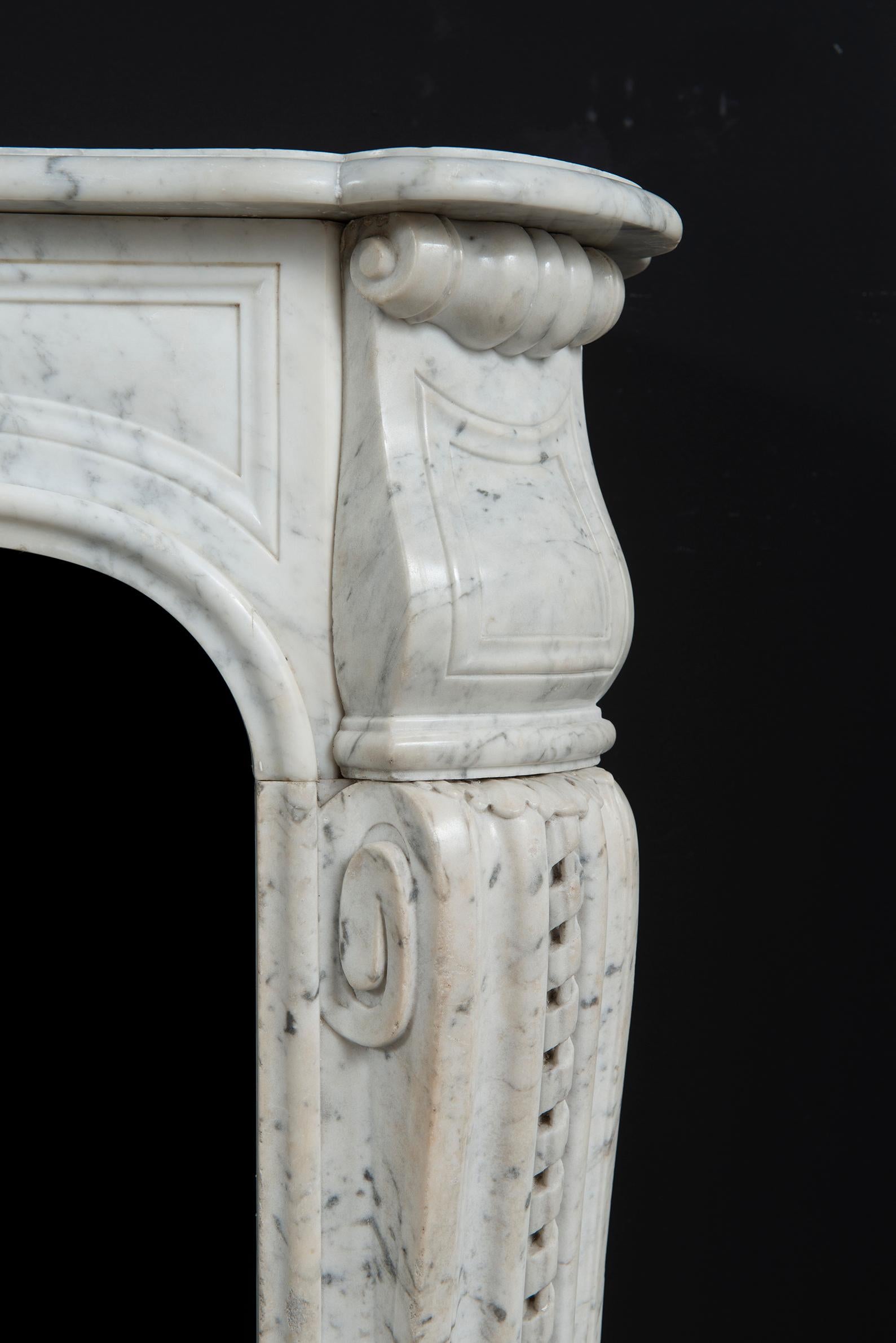 White Marble Louis XV Fireplace Mantel For Sale 9