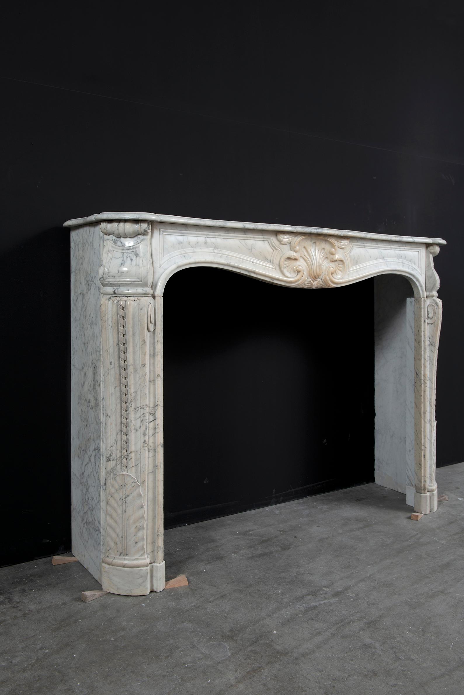 French White Marble Louis XV Fireplace Mantel For Sale