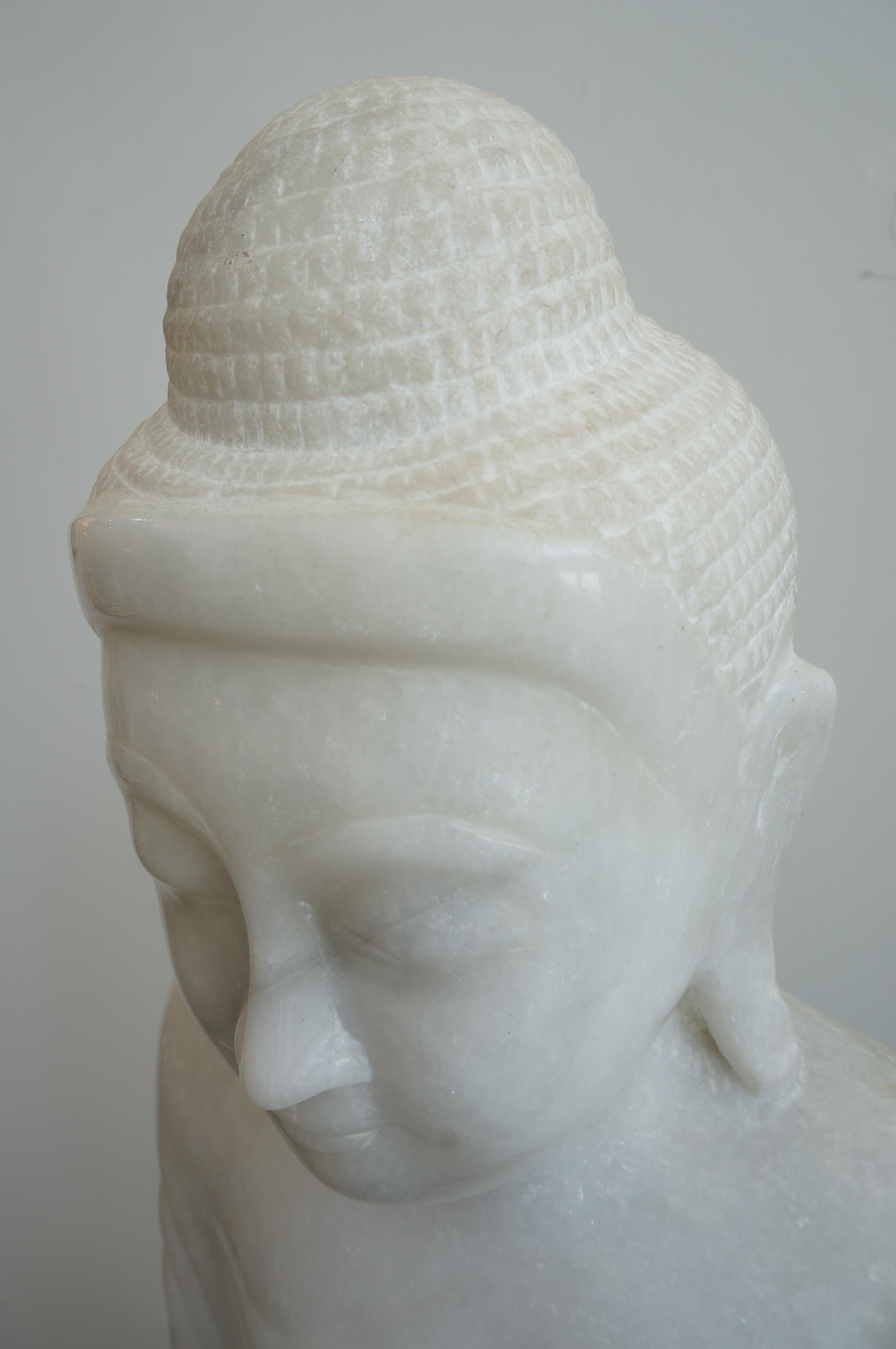 White Marble Mandalay Style Standing Buddha In Good Condition For Sale In West Palm Beach, FL