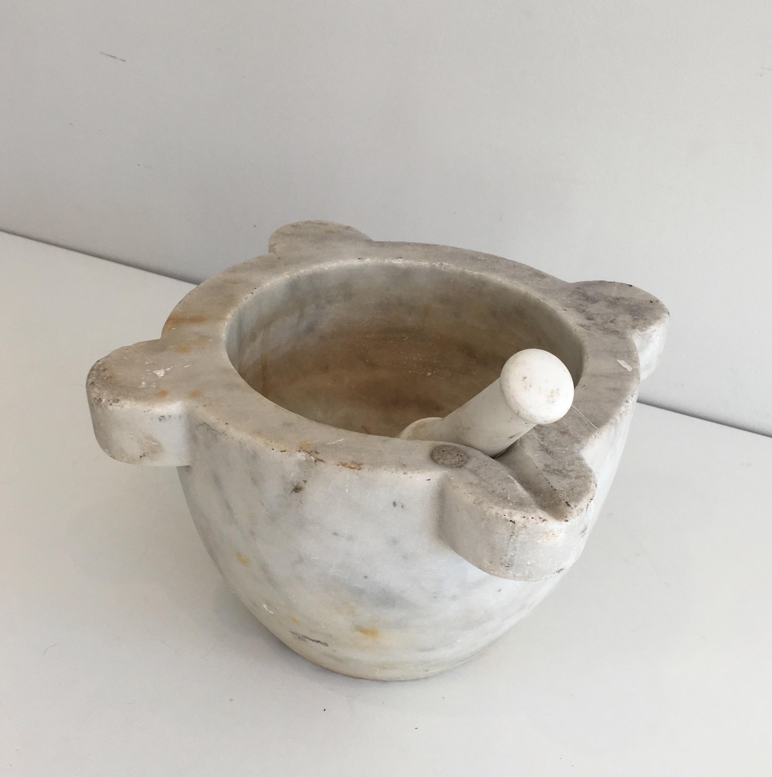 Empire White Marble Mortar with Pestle, French, 18th Century