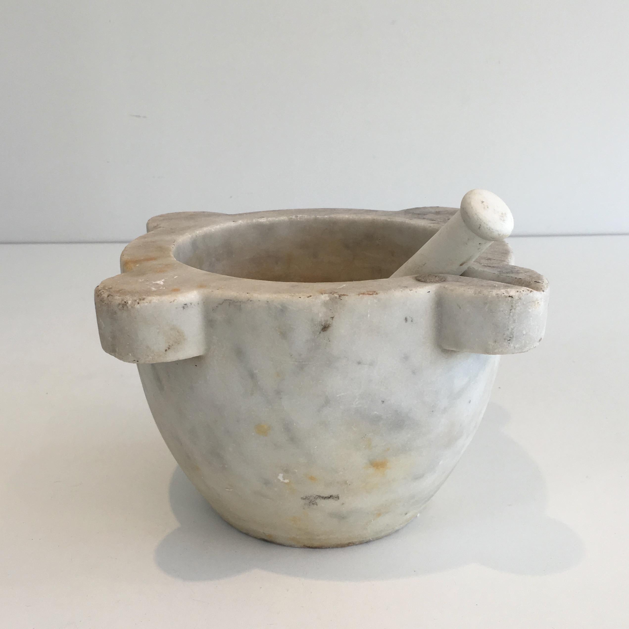 18th Century and Earlier White Marble Mortar with Pestle, French, 18th Century