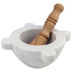 White Marble Mortar with Pestle in Wood