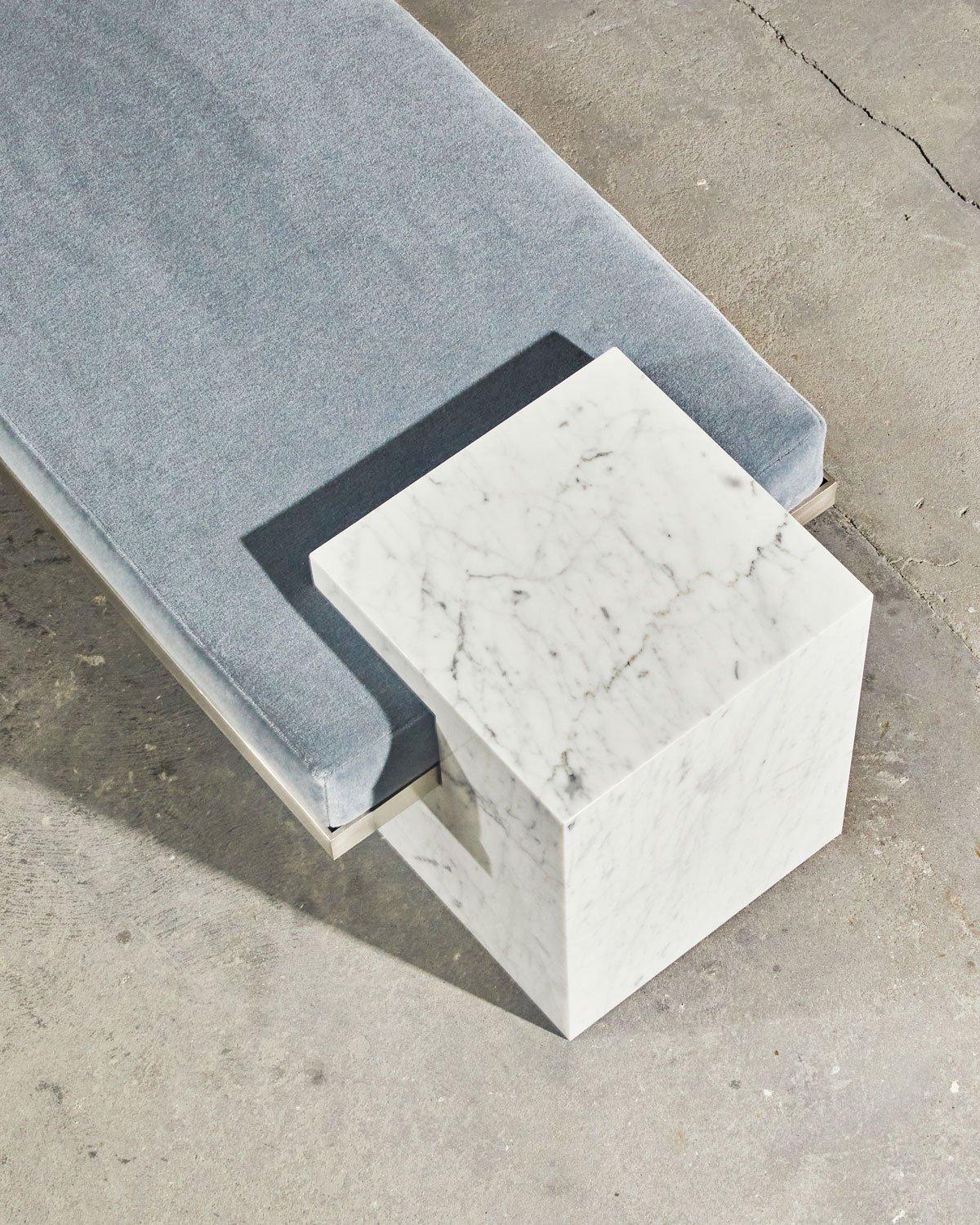Panca Coexist in marmo bianco, nichel e mohair di Slash Objects In condizioni Nuovo in vendita a Brooklyn, NY