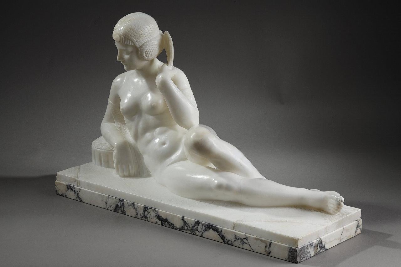 French White marble Odalisque from the Art Deco period  For Sale