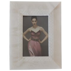White Marble Picture Frame with Hand Carved Inset Border