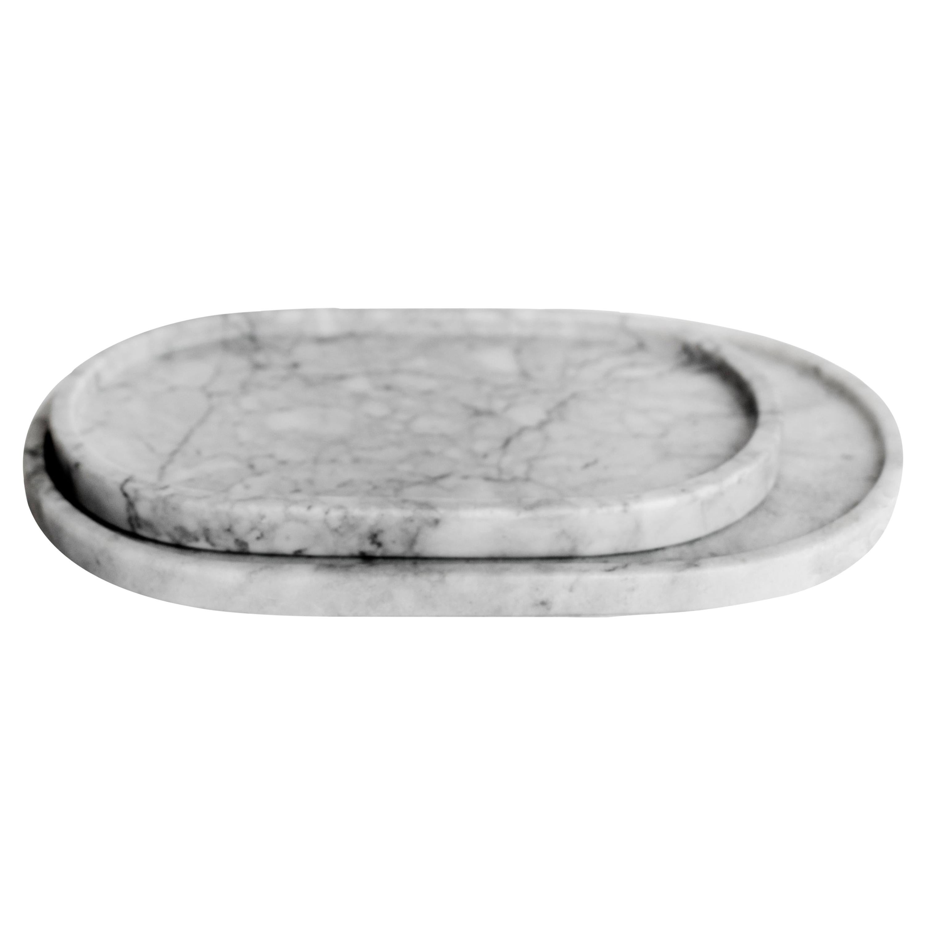 White Marble Elipse Plates Set For Sale