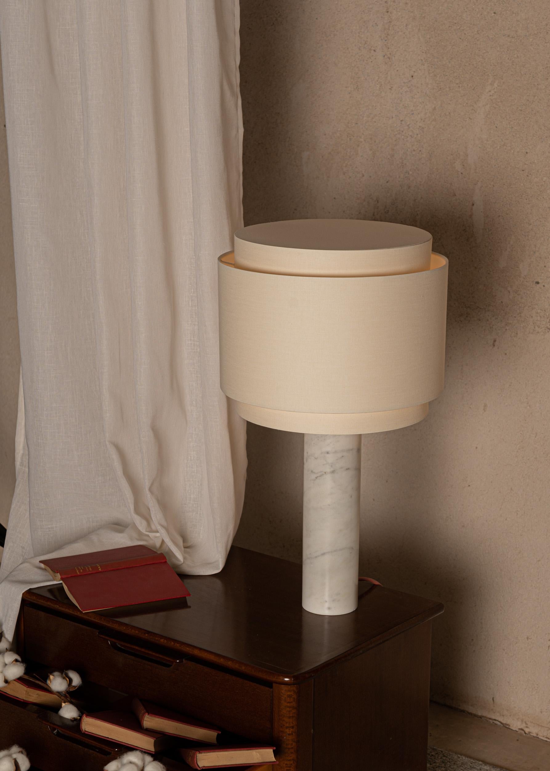 White Marble Pipo Duoble Table Lamp by Simone & Marcel
Dimensions: D 35 x W 35 x H 60 cm.
Materials: Cotton and white marble.

Also available in different marble and wood options and finishes. Custom options available on request. Please contact us.