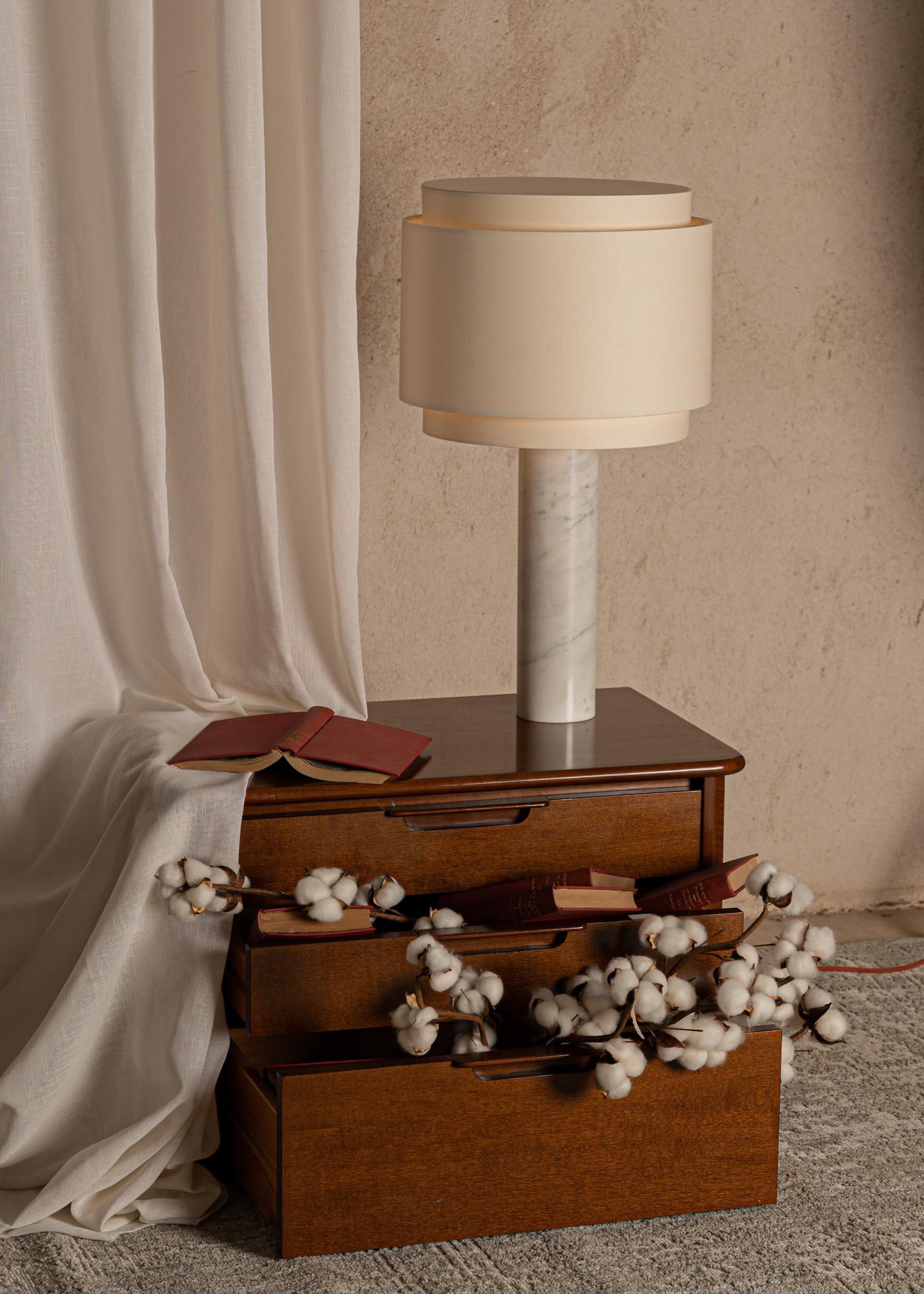 Spanish White Marble Pipo Duoble Table Lamp by Simone & Marcel For Sale
